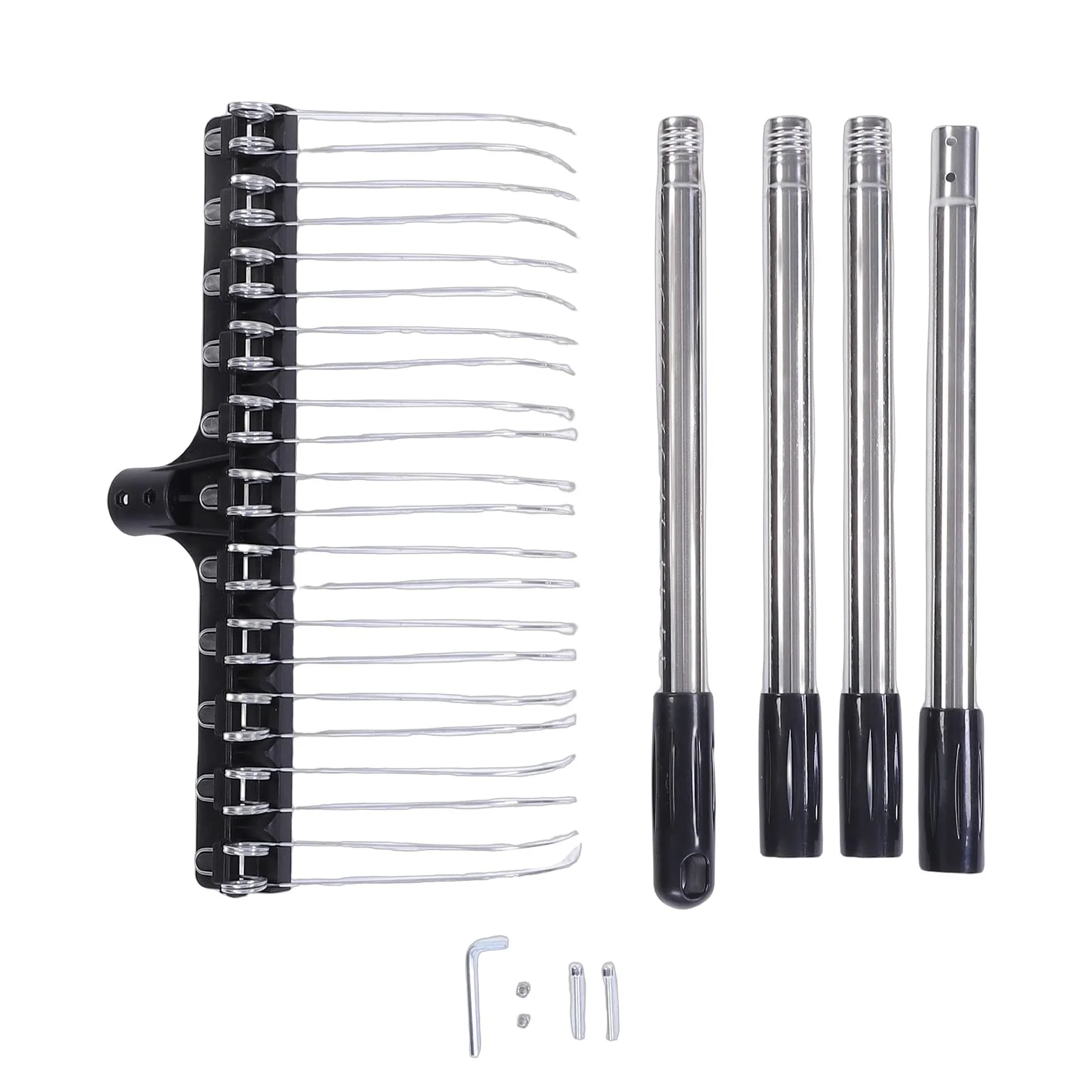 Cocoarm Râteau Jardin 41,5cm Acier Trempé Réglable Noir | Dents flexibles, 4 sections, léger, feuilles, gravier, paillis