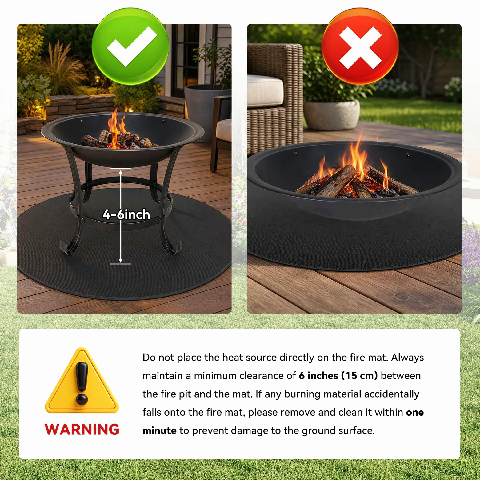 Tapis de brasero rond de 91,4 cm – Tapis ignifuge en fibre de verre de silicone résistant à la chaleur pour terrasse, terrasse et gazon pour barbecue, fumoir, camping (91 cm)