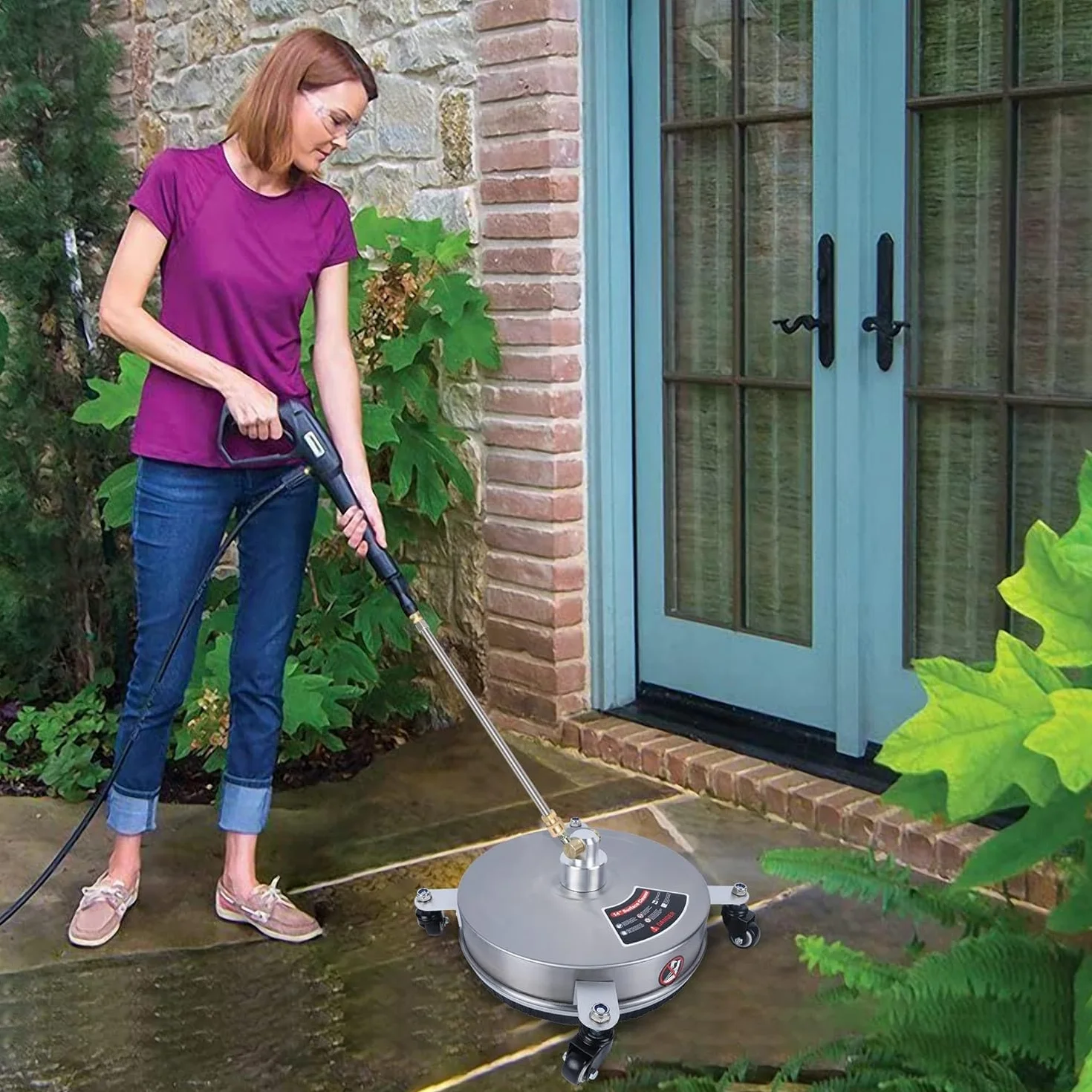 14“ Nettoyeur de Surface pour Nettoyeur Haute Pression, avec 4 Roues, 2 rallonges, pour béton, Patio, Trottoir, terrasse, allée, connecteur Rapide 1/4"