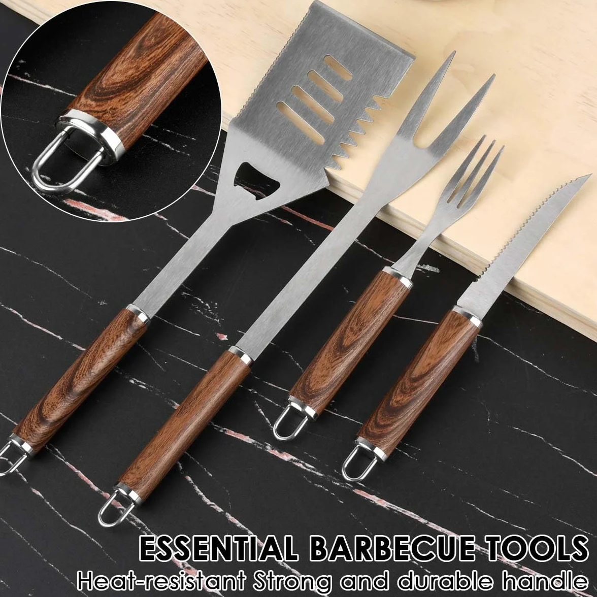 Kit Barbecue Ustensiles 38 Pièces Inoxydable avec Sac Noir