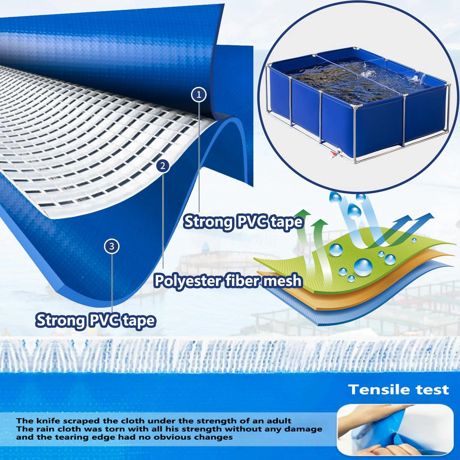 Bassin Poisson Exterieur Jardin,Cadre de Piscine pour Poissons temporaires,Grande Piscine D'aquaculture, Piscine pour Poisson avec Le Drain，pour Aquarium, réservoir de Stockage