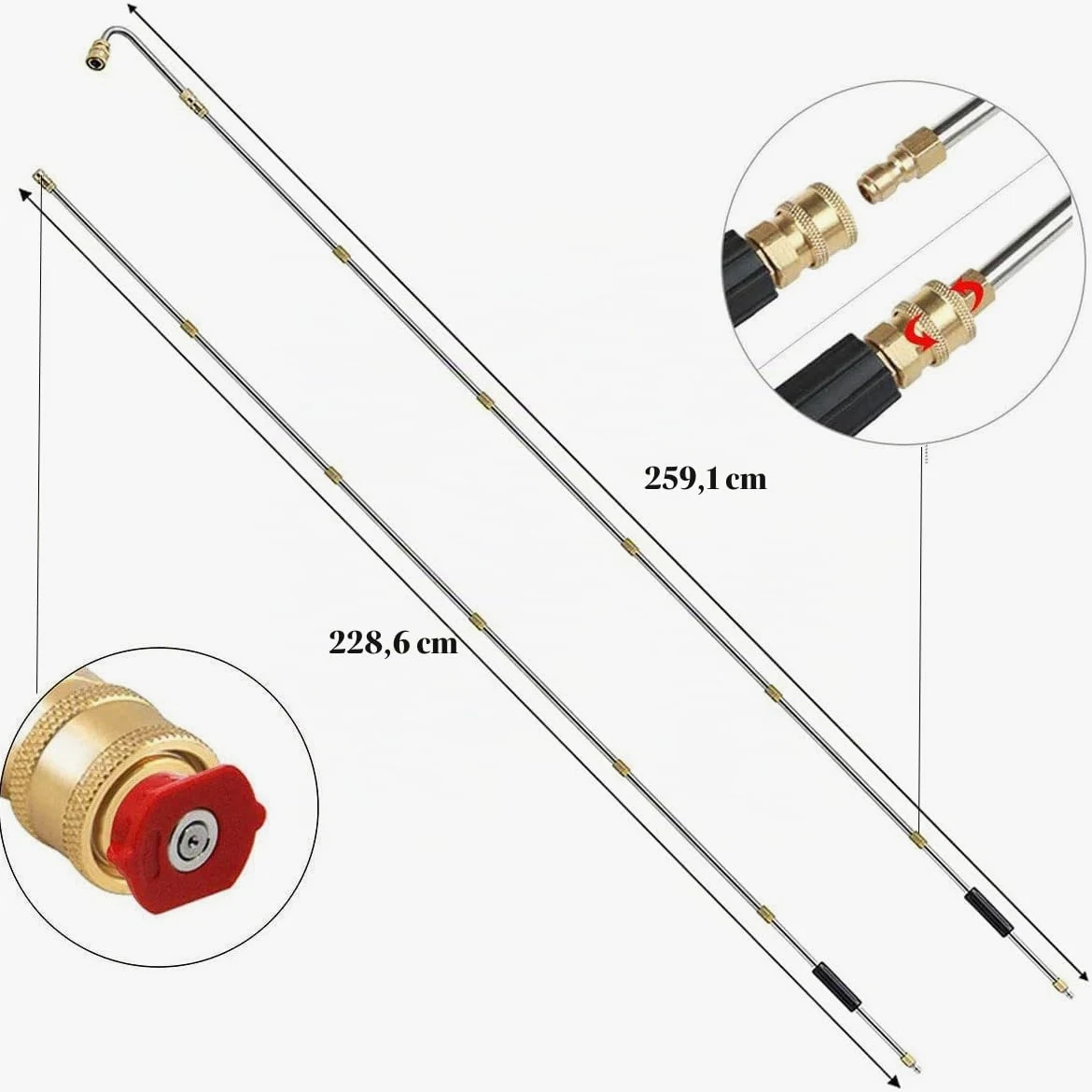 Rallonge pour nettoyeur haute pression, Ynzeyx 4000PSI Outil de nettoyage de gouttière Lance de nettoyage de toit Tige d'extension avec 5 embouts de buse, connexion rapide 1/4"
