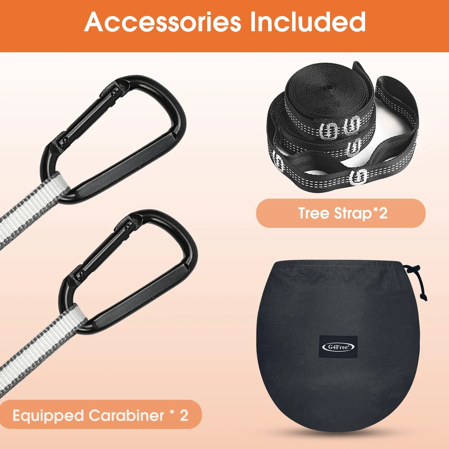 G4Free Grand hamac de camping avec moustiquaire pour 2 personnes, parachute escamotable, léger à suspendre, sangles d'arbre, lit balançoire pour extérieur, randonnée, randonnée (noir/orange)