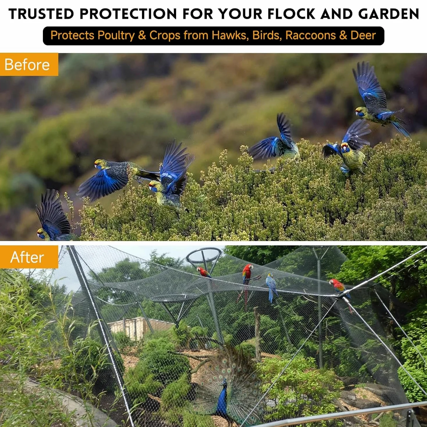 NEWFUN Filet Anti Oiseaux,Filet Voliere,(15m x 30m),25mm, Filet tissé Extra Fort, Protégez Arbres Fruitiers Et Les Légume des Dommages Causés