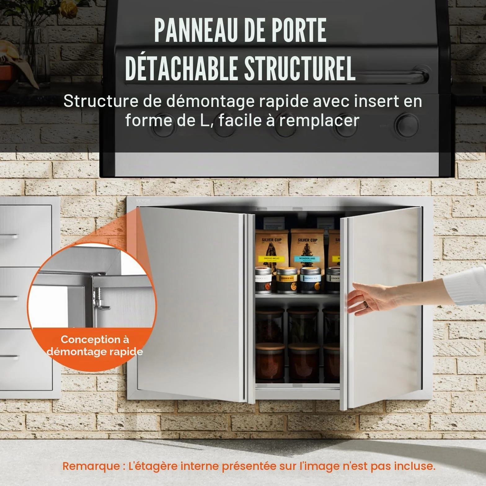 VEVOR Porte d'Accès pour Barbecue Double 914x610x45 mm Inox Poignée Encastrée