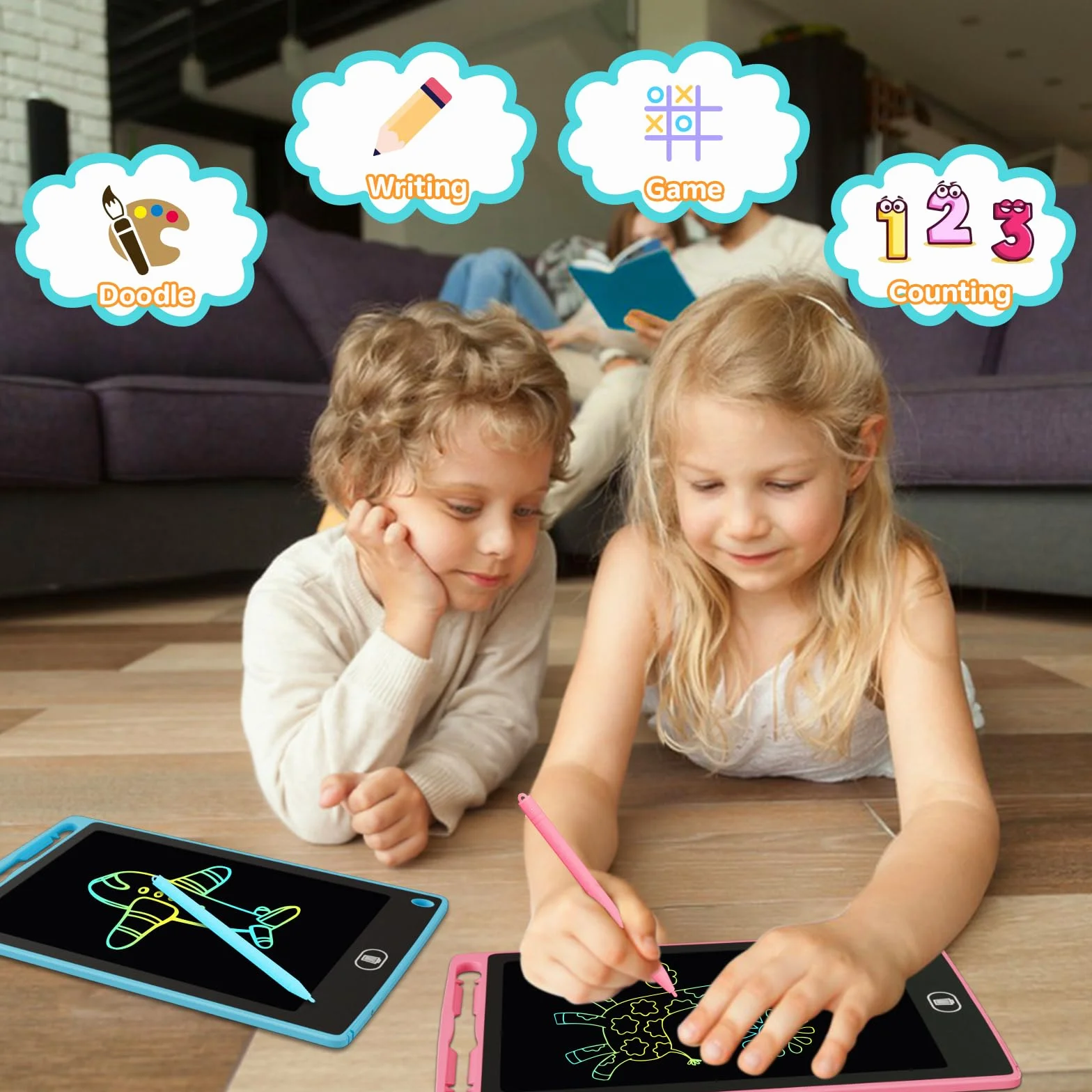 Electight 8.5 Pouces Tablette d'Écriture LCD Colorée avec Verrouillage & Effacement, Jouet Éducatif Enfants, Bleu+Rose+Violet
