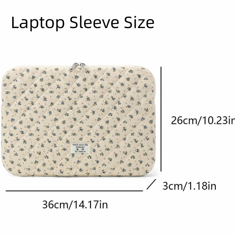 Housse Ordinateur 13-14 Pouces Matelassée Motif Floral Compatible MacBook Air 13 Pro 14 M5 M4 M3 M2 M1
