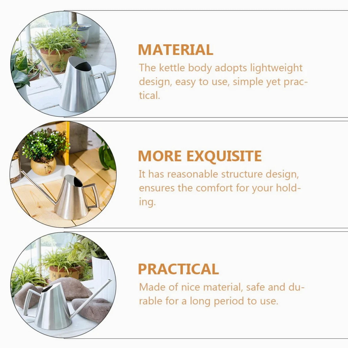 Abaodam Arrosoir en Acier Inoxydable 900 ML pour Jardin D'intérieur et Extérieur, Arrosoir à Long Bec Vintage en Métal, Outil D’arrosage Pratique et Solide pour Plantes et Fleurs