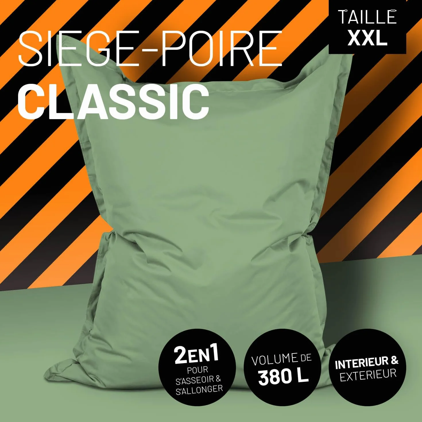 Lumaland Pouf géant XXL 140 x 180 cm Coussin de couchage imperméable Bean Bag housse lavable Vert pastel