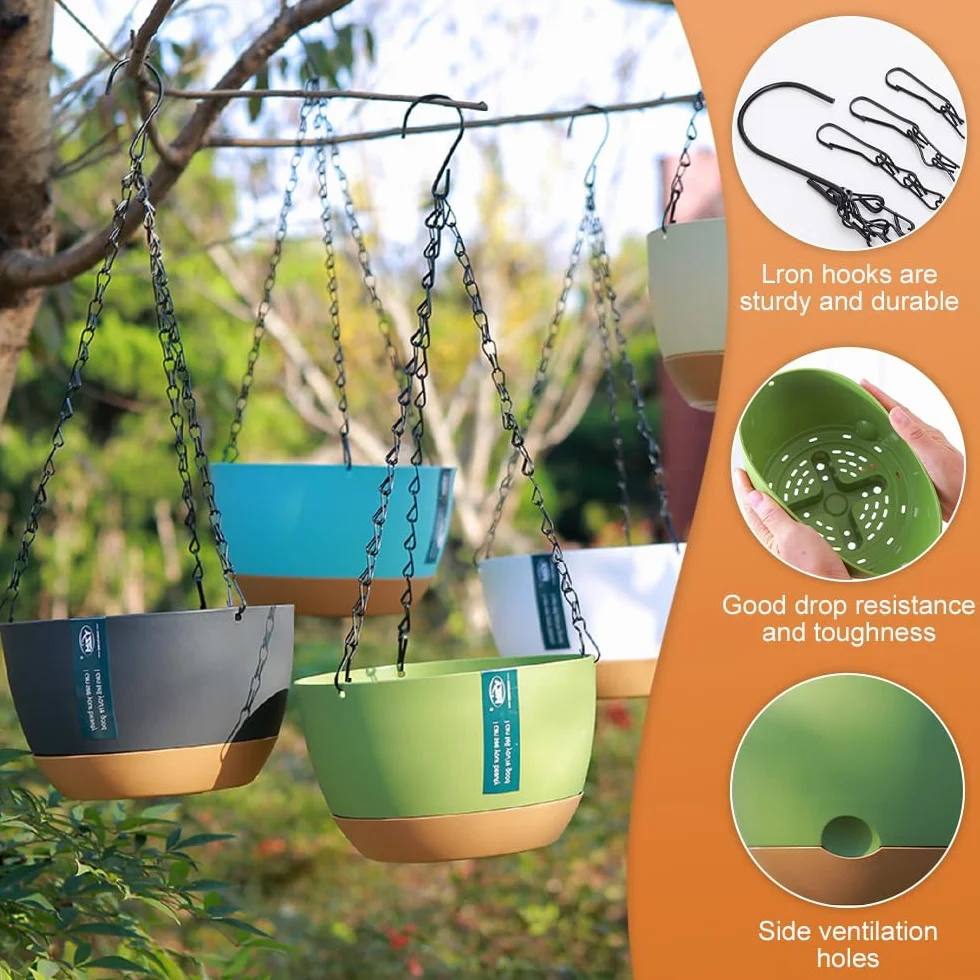 Jardiniere Suspendue avec Trous de Drainage et Plateaux, Pot de Fleur pour Plantes Interieur Exterieur, Suspension Jardin (Mixtes)