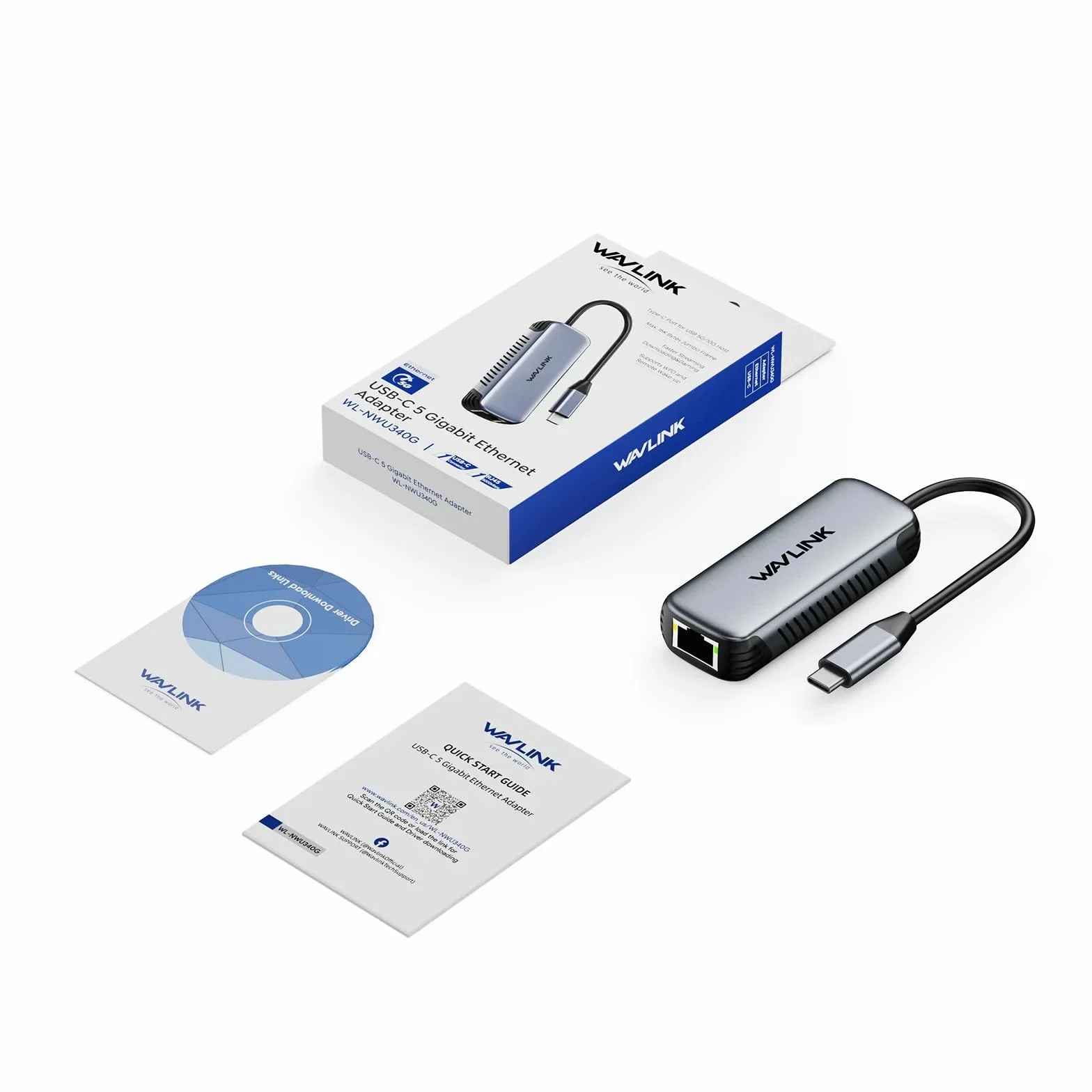 WAVLINK Adaptateur USB C vers Ethernet 5Gbps, Réseau Gigabit RJ45 sans Pilote