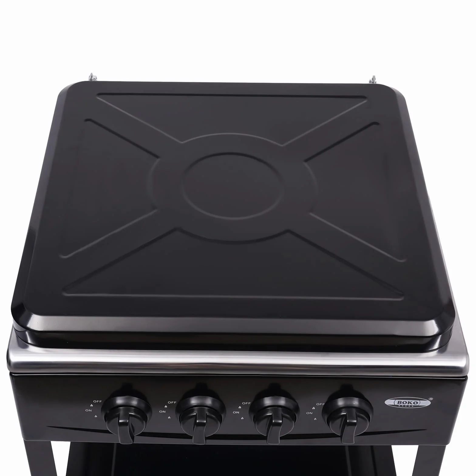 Cuisinière à gaz 4 flammes extérieur acier inoxydable portable noir avec couvercle