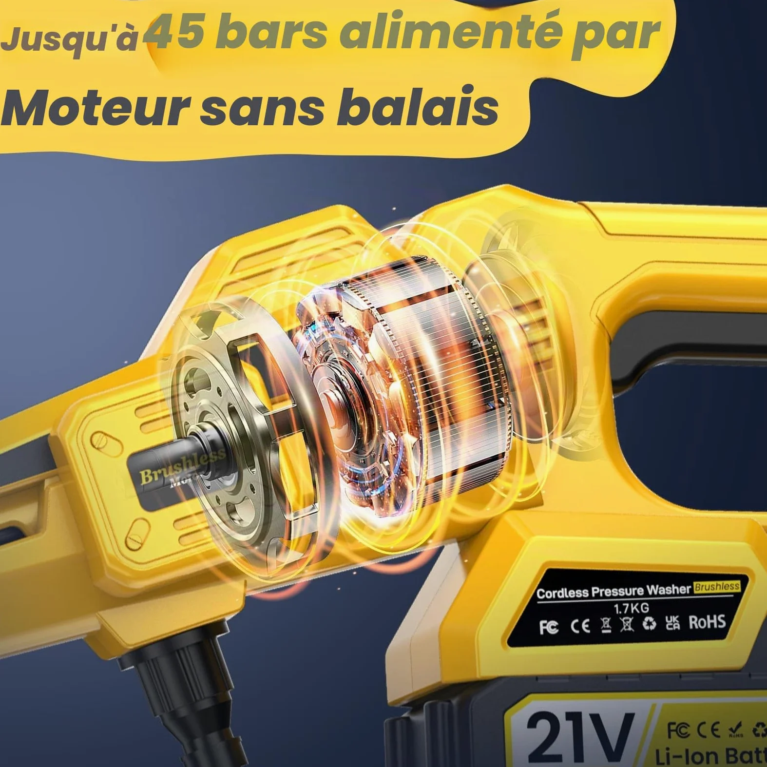 Nettoyeur Haute Pression Sans Fil, avec 2 x 4000 mAh Batteries,Buse 6-en-1 & Contrôle de Pression Réglable,Raccordable au robinet,Nettoyeur Haute Pression pour Voitures,Sol,Les Salissures Quotidiennes