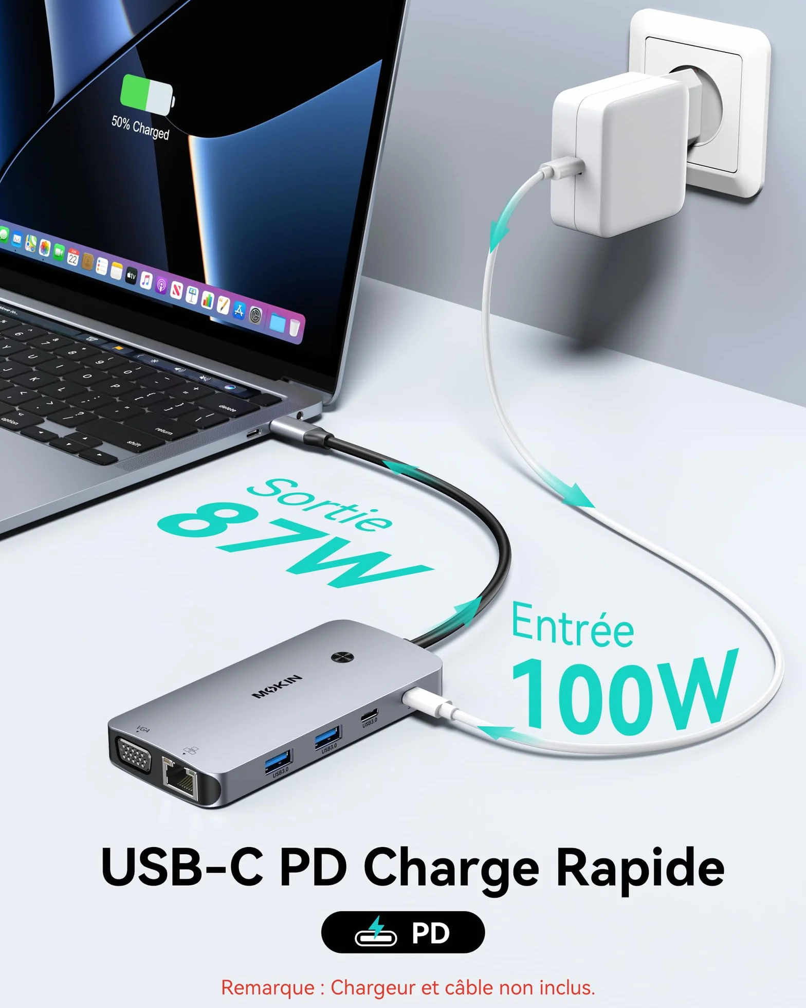 MOKiN Station d'accueil USB C Triple Écran 9 en 1 Dock USB C Double HDMI 4K DisplayPort VGA PD 100W Ethernet Gigabit USB A/C 3.0