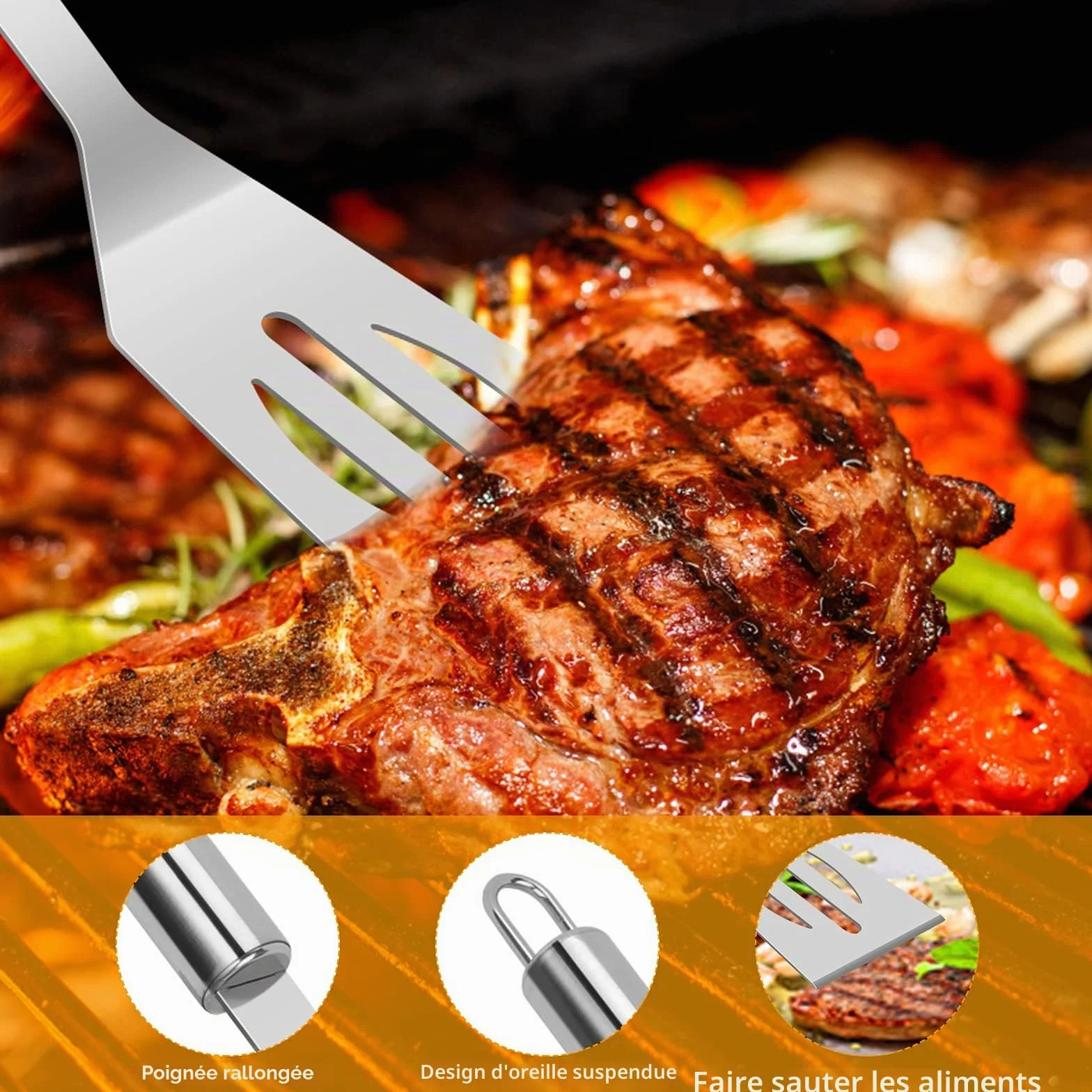 Ensemble d'Outils de Barbecue 16PCS en Acier Inoxydable avec Boîte de Rangement