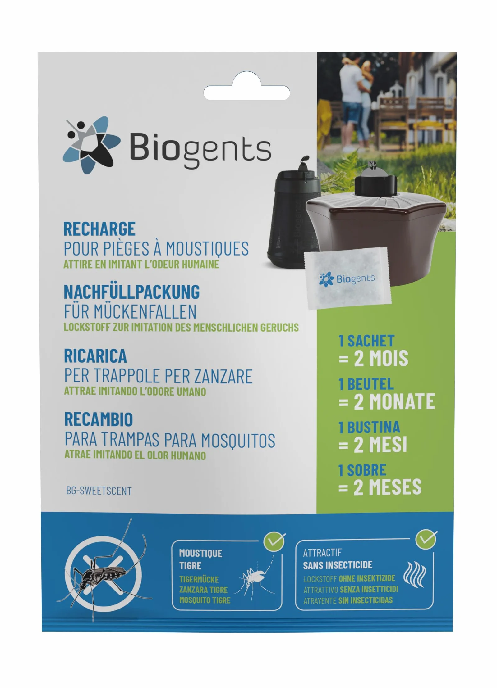 BIOGENTS BG-MOSQUITAIRE Piège Extérieur Anti-Moustiques Recharge 2 Mois BG-SWEETSCENT