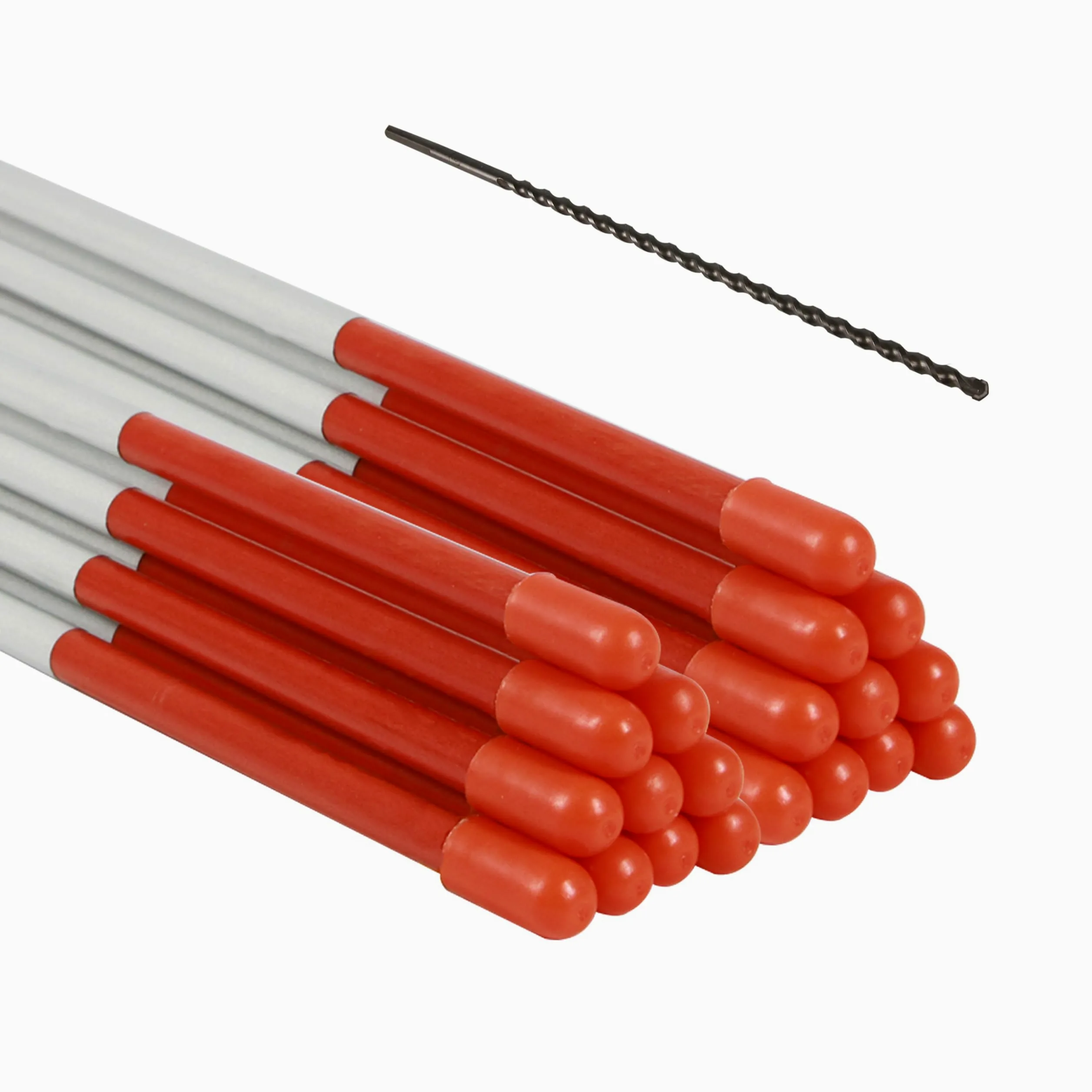 Sunnyglade Lot de 20 piquets à Neige en Fibre de Verre Orange de 124,5 cm avec Bande réfléchissante Blanche - Perche à Neige Incluse - Foret d'installation de 30,5 cm - Visibilité Facile à la tombée