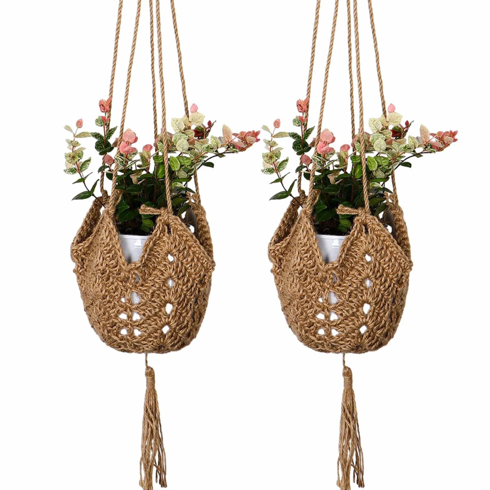 Supports de Plantes en Corde de Jute Lot de 2 avec Crochets - Support de Pot de Fleurs en Macramé