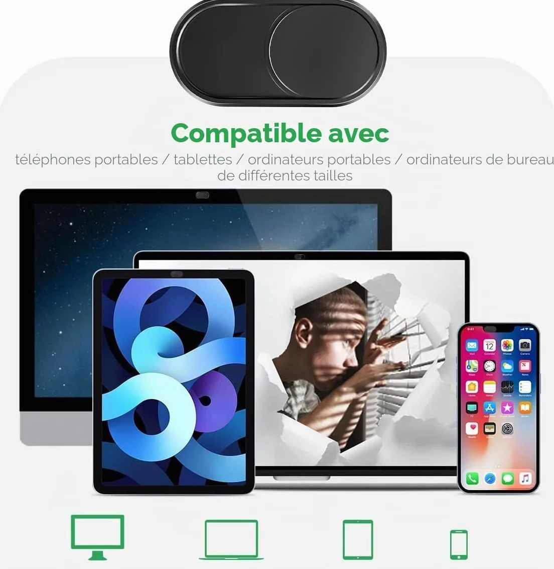 CloudValley Métal Cache Camera Ordinateur, 2-Pièces 0.6 mm Ultra-Mince Webcam Cover pour MacBook Pro Air iPad Laptop