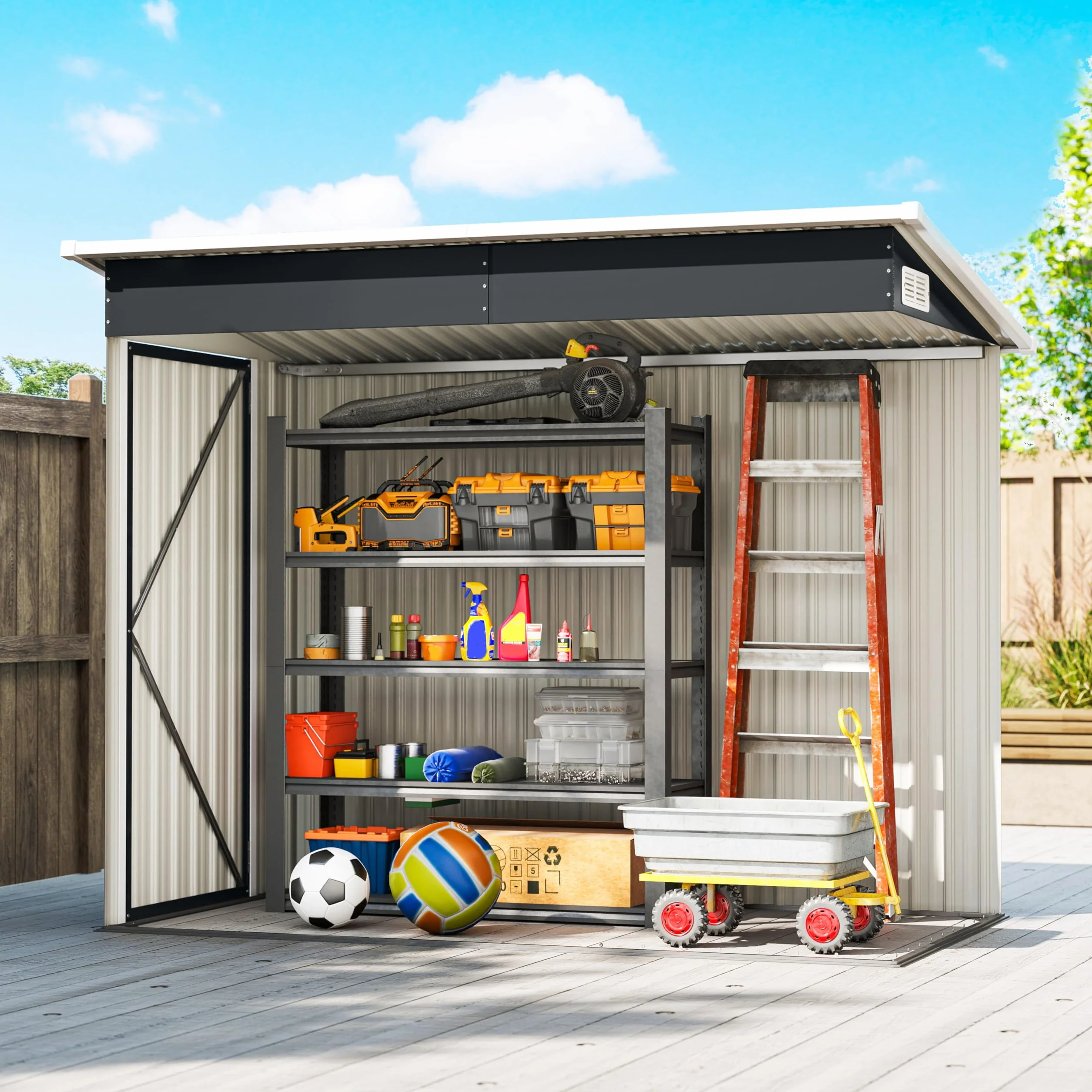 Outsunny Abri de Jardin métal 234 x 132 x 185 cm Triple Porte verrouillable Toit incliné Acier galvanisé Gris foncé