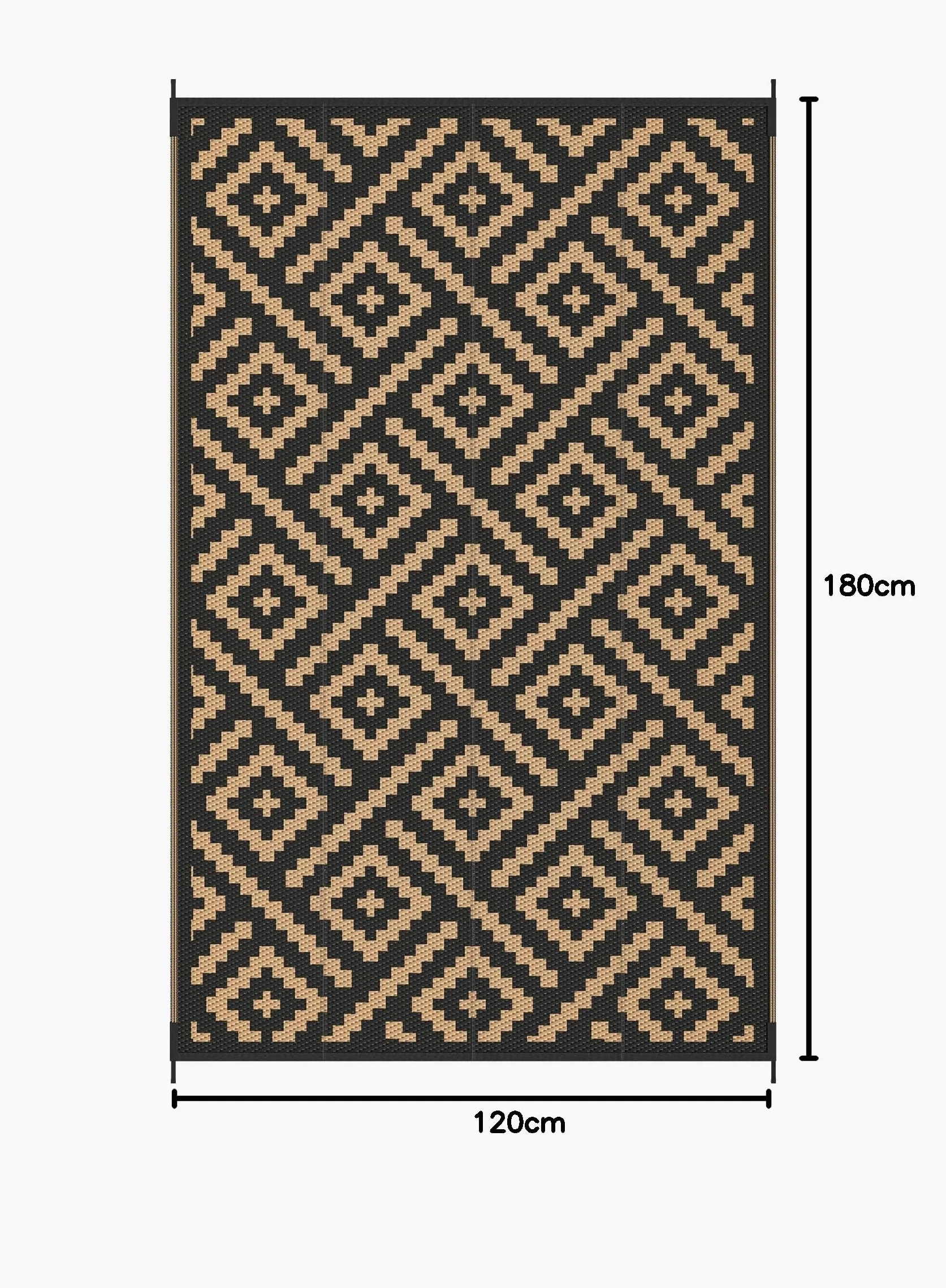 GENIMO Tapis Exterieur Resistant Pluie Terrasse, Reversible Résistant aux UV Tapis Extérieur, Couverture de Pique-Nique Portable pour Jardin, Balcon, Camping, Barbecue, 120x180cm, Noir & Brun