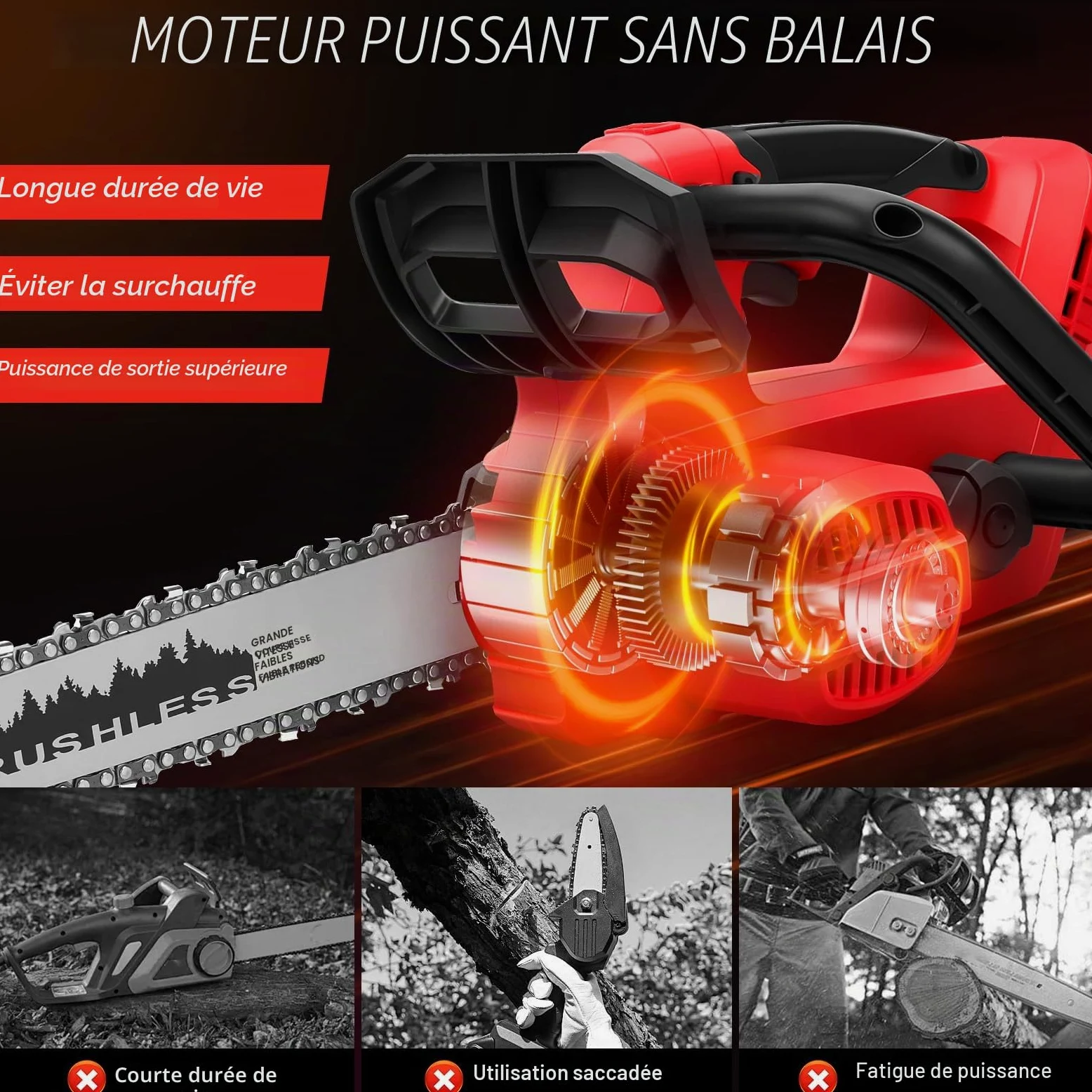 1100 WTronçonneuse sans fil pour Milwaukee 18 V batterie (sans batterie) | Roadtime moteur sans balais 8700 tr/min, longueur de coupe de 30,5 cm avec serrures de sécurité, vitesse de coupe