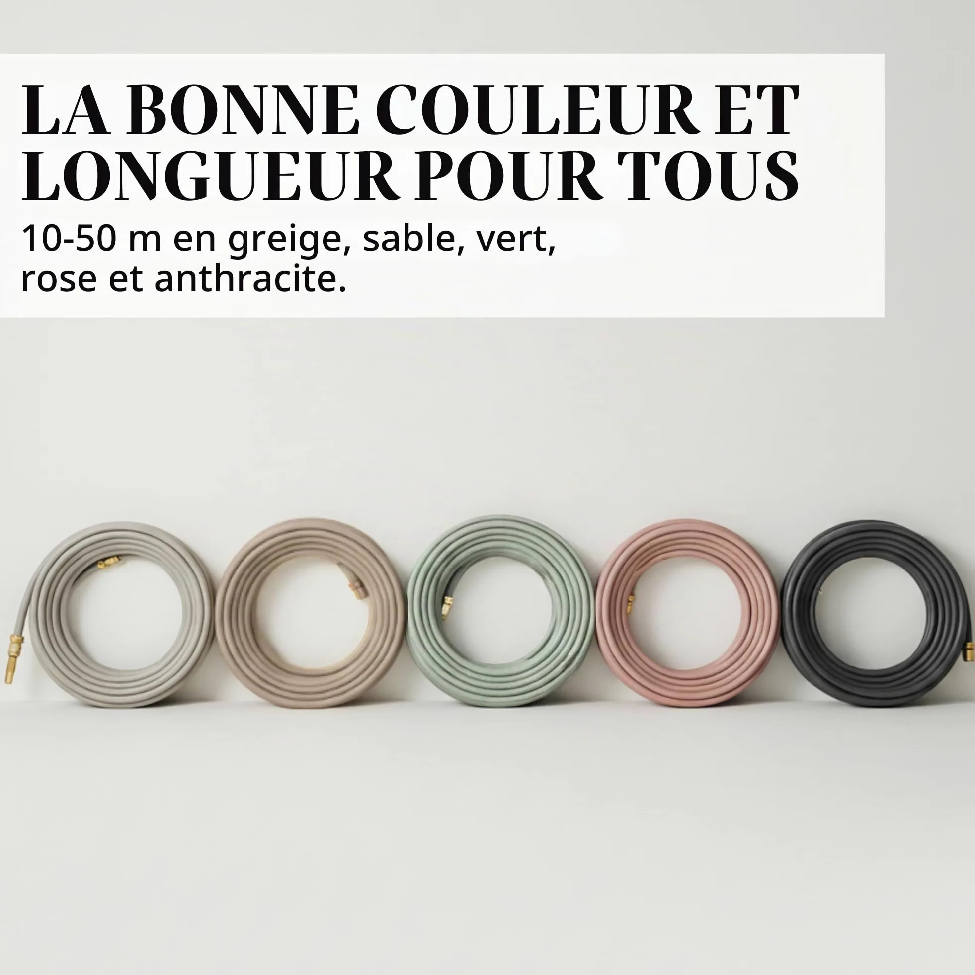LIVLIG Tuyau d'Arrosage 10m Design – Tuyau Arrosage Flexible, 60% Recyclé, UV Résistant, Anti-Torsion, 1/2 Pouce, Beige
