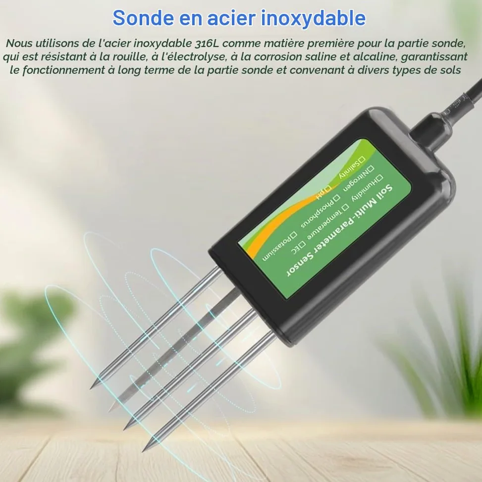 Testeur de sol USB 8 en 1, capteur de sol, testeur numérique des sols avec analyse du pH, de la température, de l'humidité et des nutriments NPK
