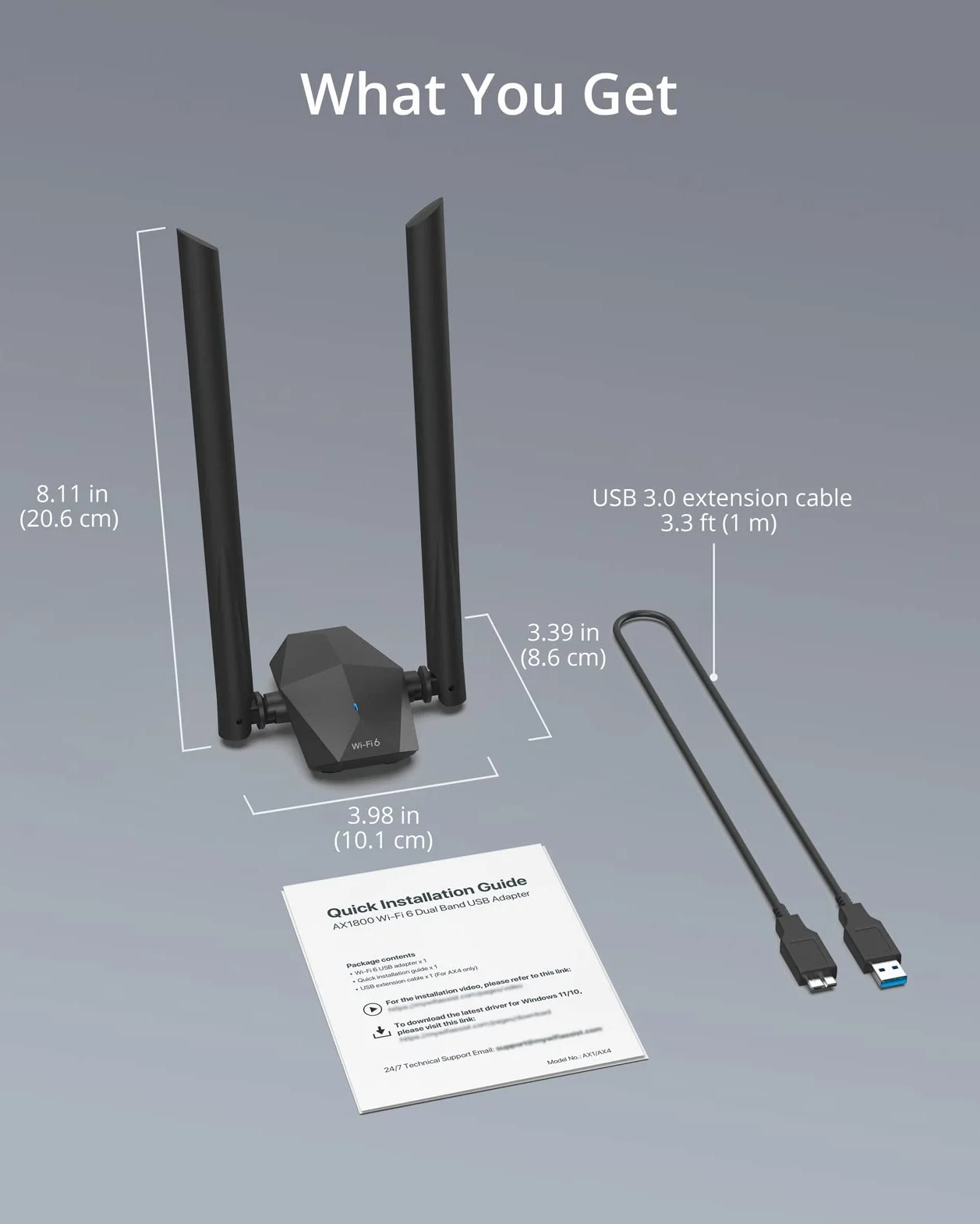 BrosTrend Clé WiFi 6 USB AX1800 Adaptateur USB WiFi Longue Portée Bi-Bande 5GHz 1201Mbps 2.4GHz 574Mbps Compatible Windows 11/10 WPA3