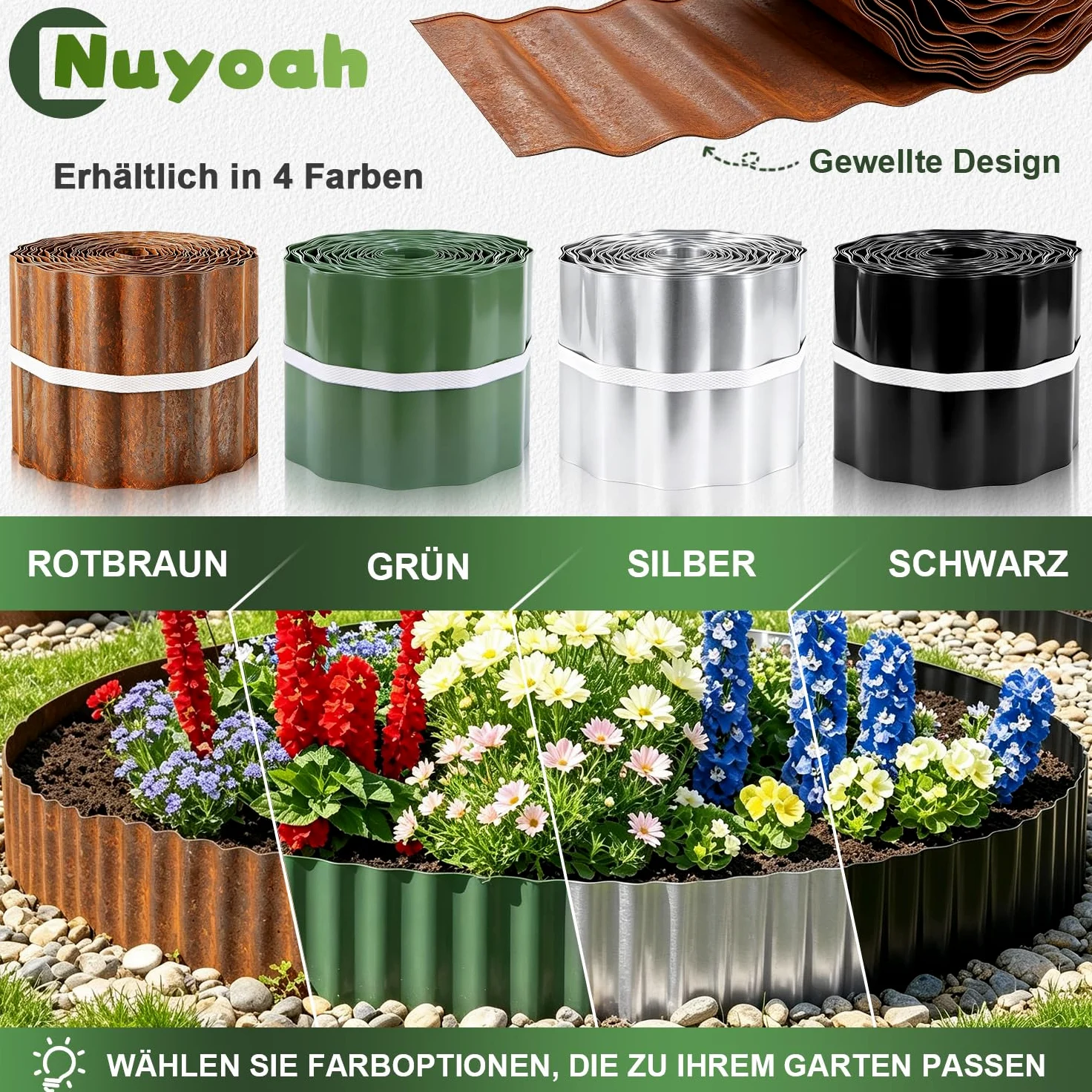 Nuyoah Bordure de pelouse en métal Corten - 20 cm x 6 m - Bordure de parterre en acier court - Bordure de pelouse flexible - Aspect rouille - Brise-vue de pelouse - Résistant aux intempéries - Pour