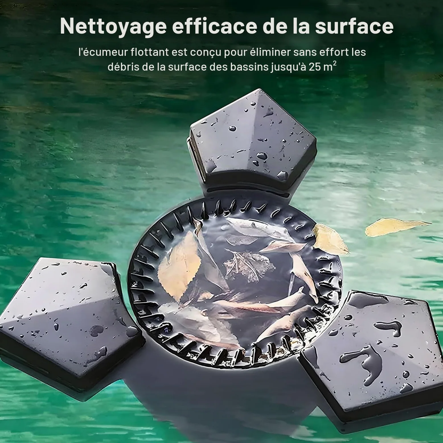 Écumeur Flottant pour Bassin, Nettoyeur De Surface Automatique avec Panier À Feuilles Et Aérateur, Écumeur À Aspiration D’Eau pour Bassins À Poissons De Jardin Piscines Et Fontaines Jusqu’à 10–15 43W