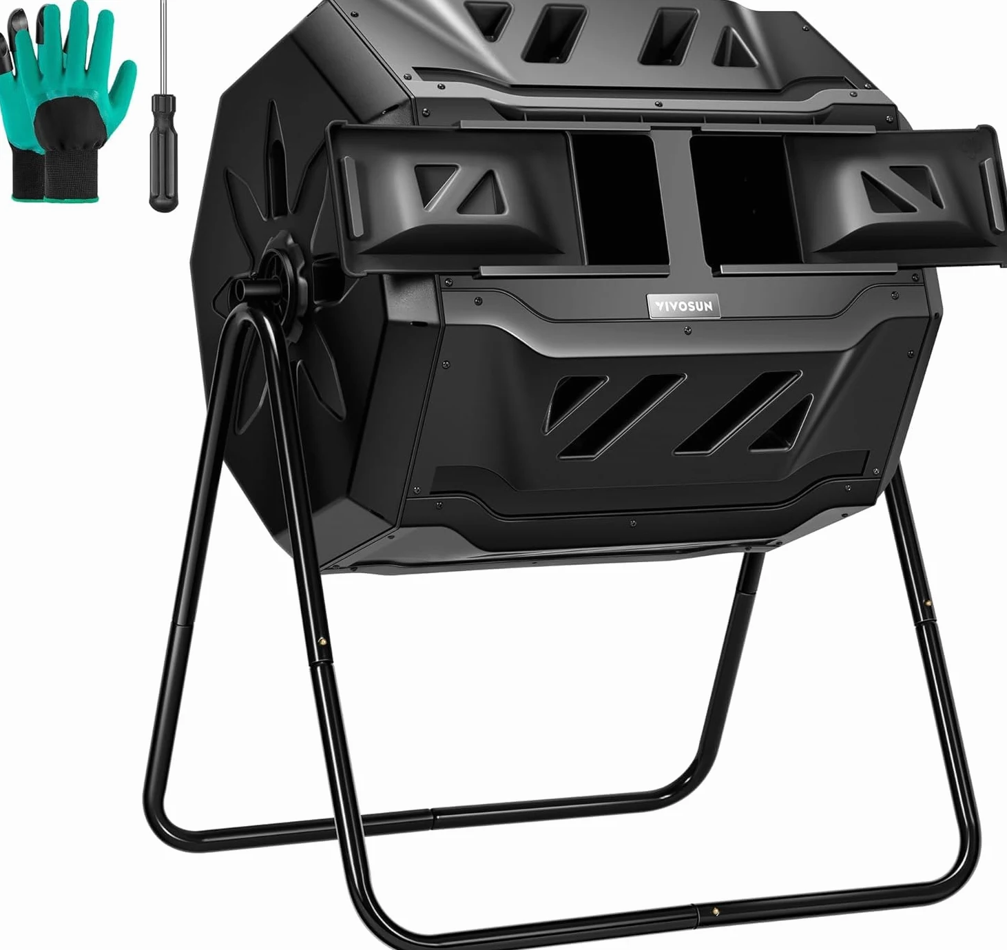 VIVOSUN Composteur d'extérieur Rotatif à Double Lots, 120 litres avec Porte Noire