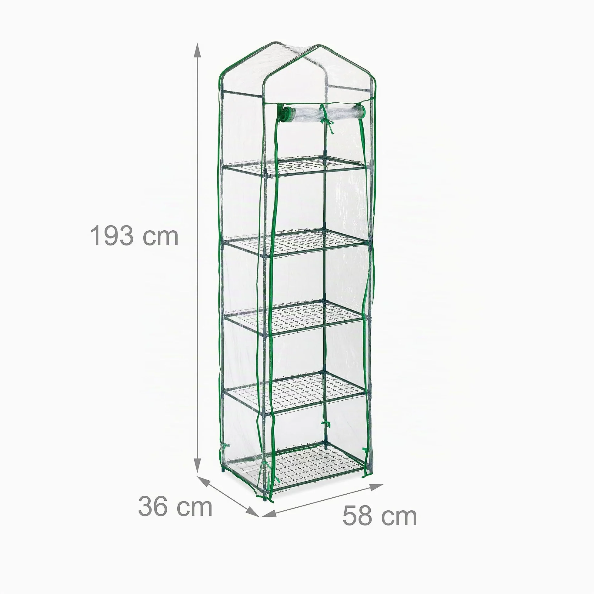 Relaxdays Serre de Balcon, 5 étagères, Fer, bâche en PVC, H x L x P : 193 x 58 x 36 cm, Transparent et Vert