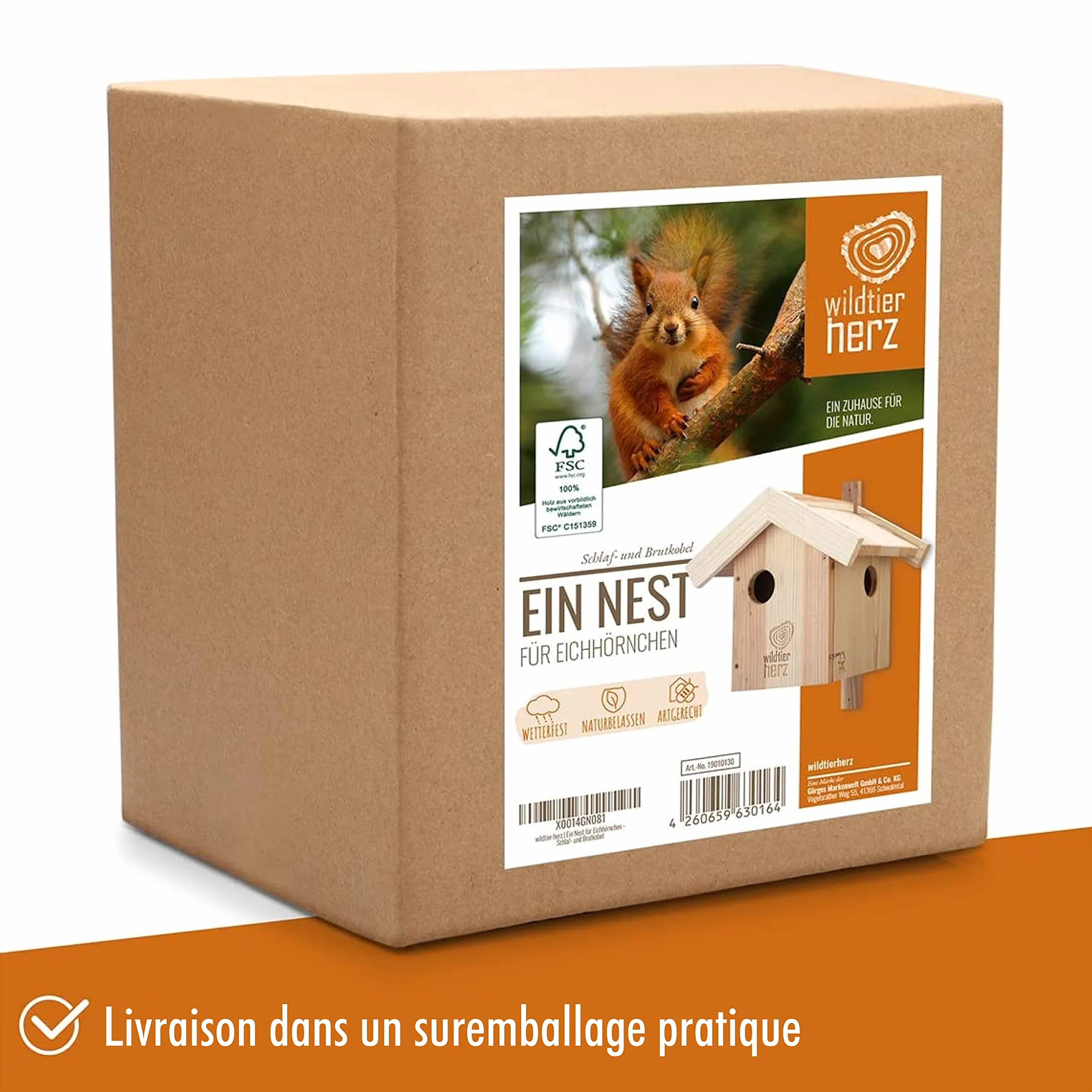 Cobel Nid pour écureuil en Bois Massif vissé - Maison pour écureuil et nichoir à Suspendre pour Jardin