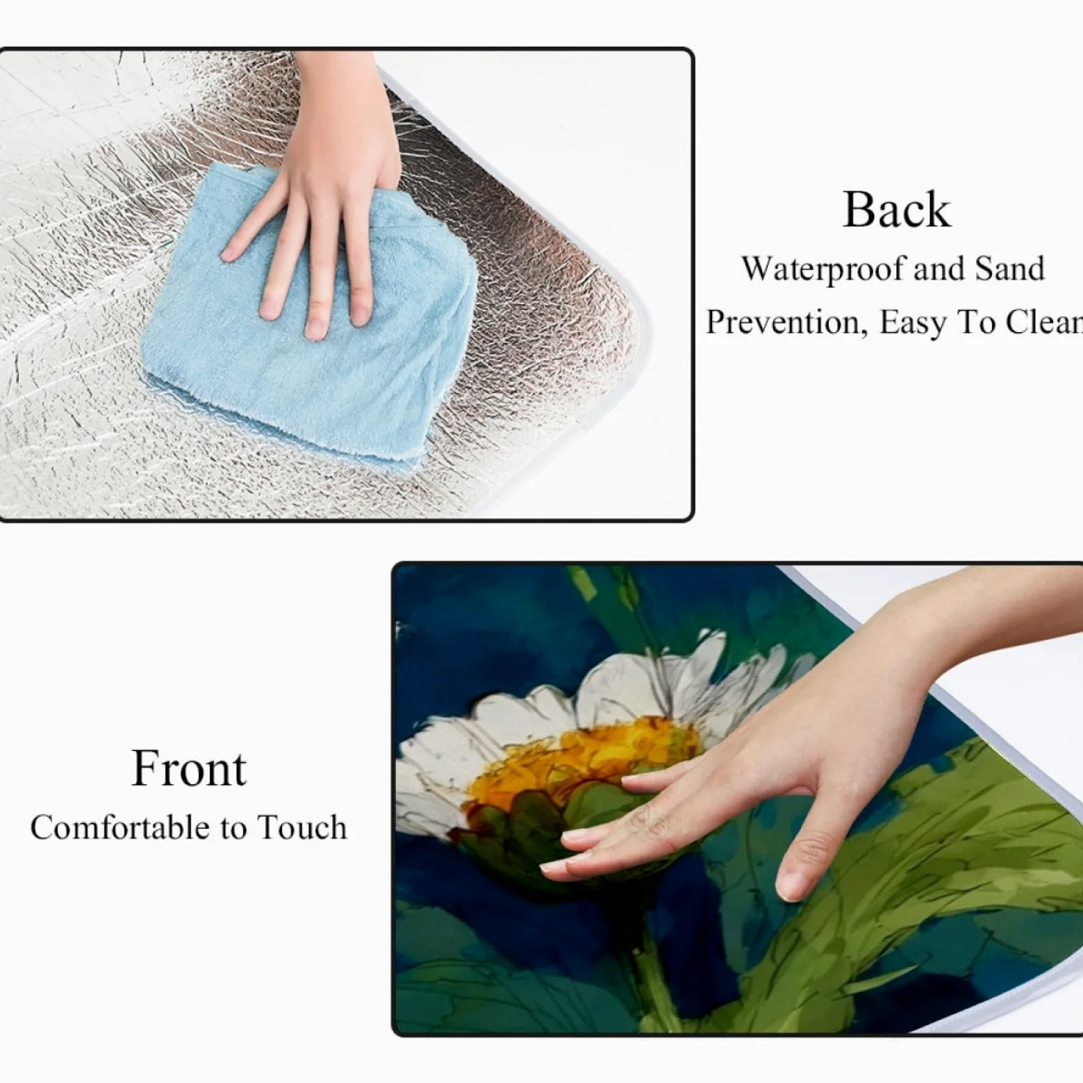 Couverture de pique-nique imperméable motif marguerites blanches, 150 x 145 cm, tapis de pique-nique pliable, antidérapant, résistant au sable et lavable, tapis de plage pour jardin, randonnée