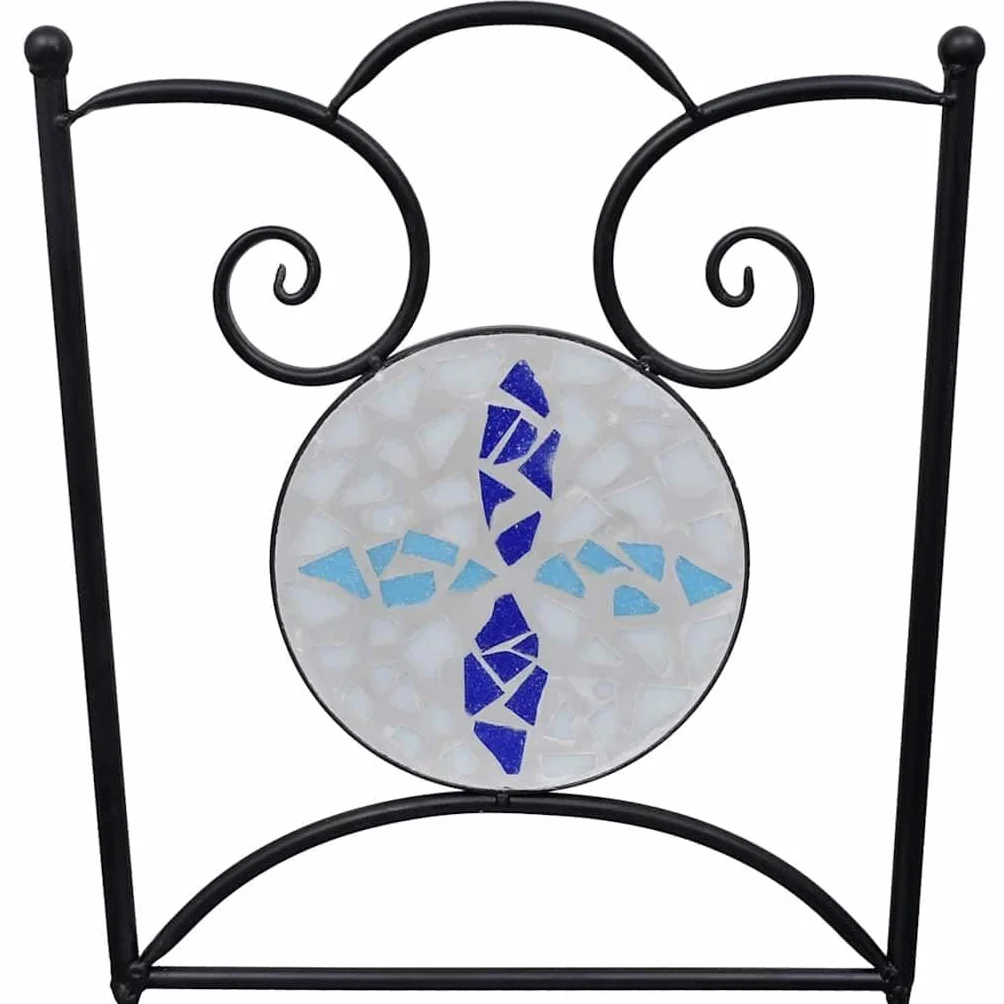 vidaXL Set de Bistro mosaïqué Table 60 cm et 2 chaises Bleu/Blanc de Jardin