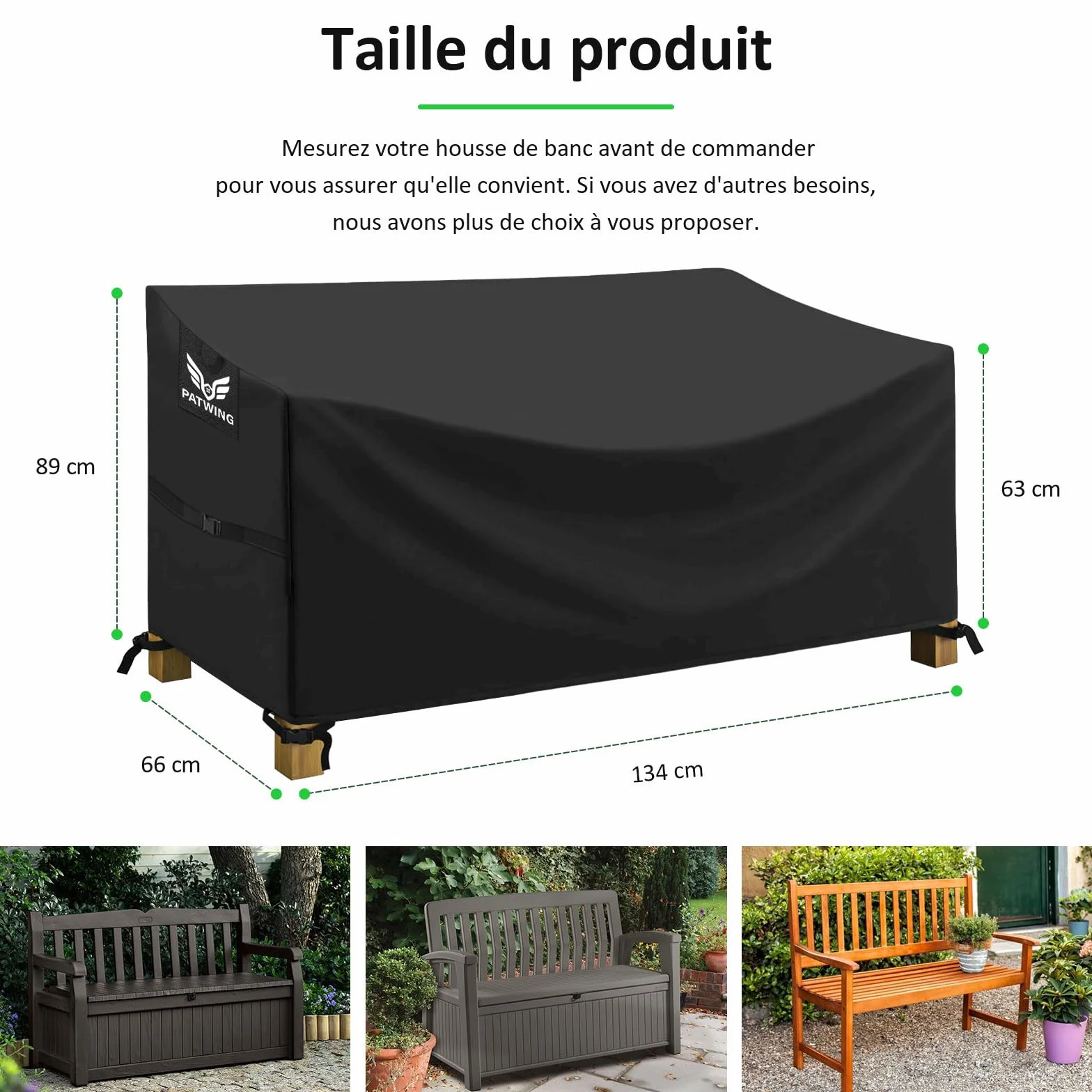 Housse Canapé Extérieur 600D Oxford Protection Anti-UV Banc Jardin 134x66x63/89cm