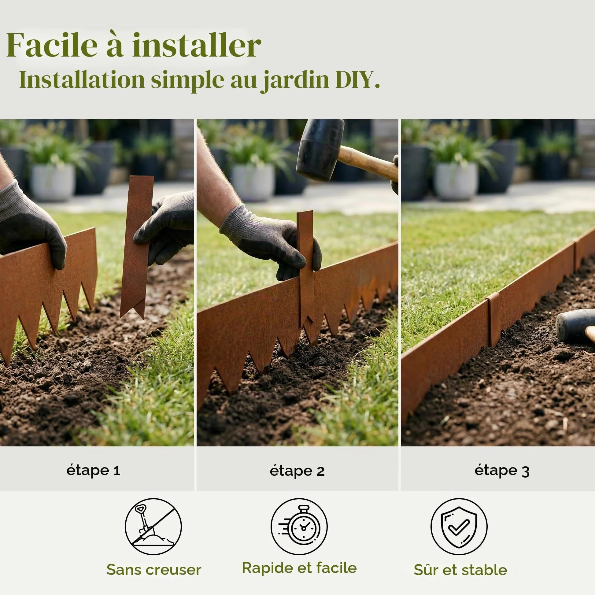 Corten Lot de 6 Bordures de pelouse en Acier résistant aux intempéries 1 m L x 15 cm H/Rouille Borderline Bordure de Jardin en Acier Bordure décorative (6-Pack (Hauteur:15cm))