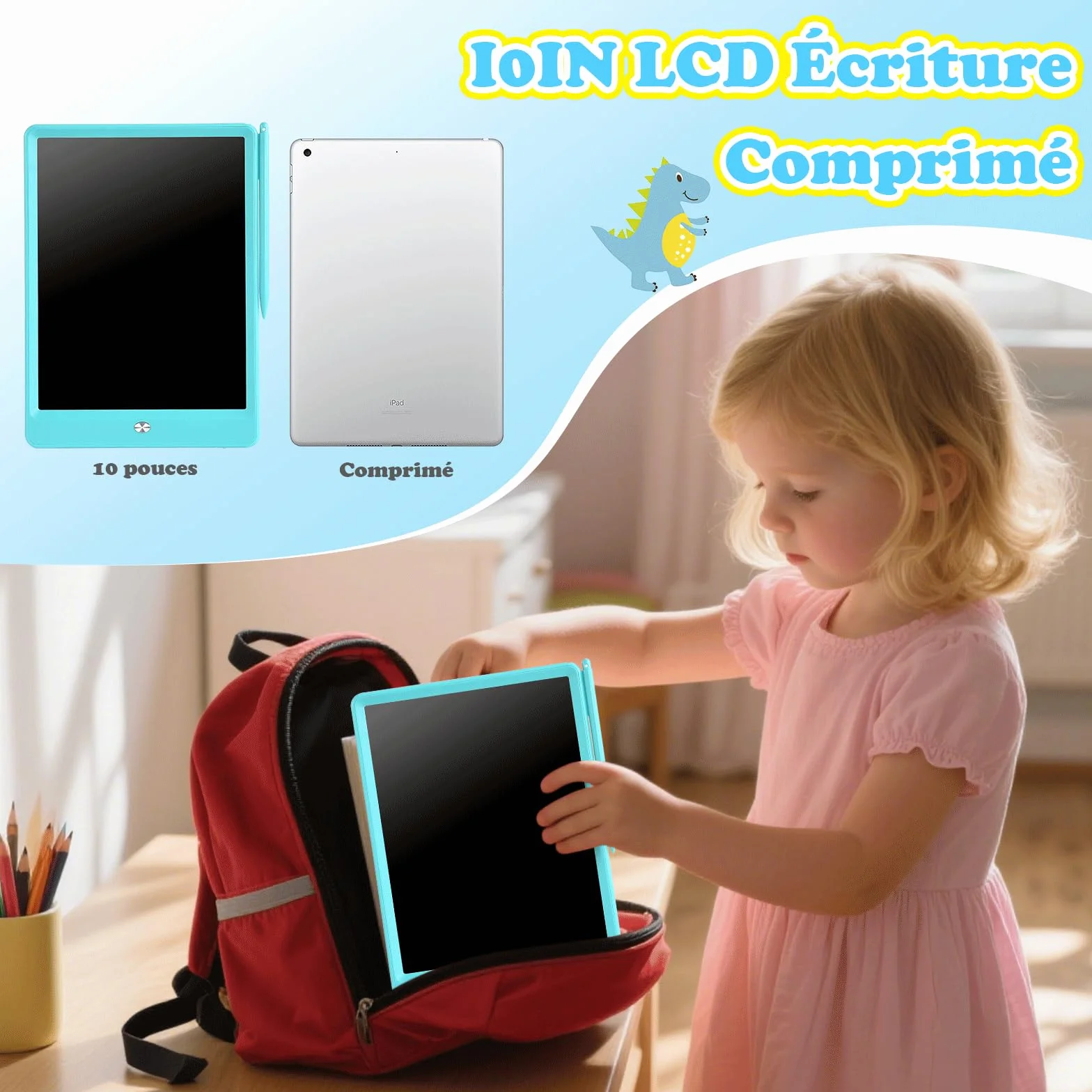 EooCoo Tablette d'écriture LCD 10 Pouces, Tablette Dessin Enfant, Cadeau Éducatif Bleu