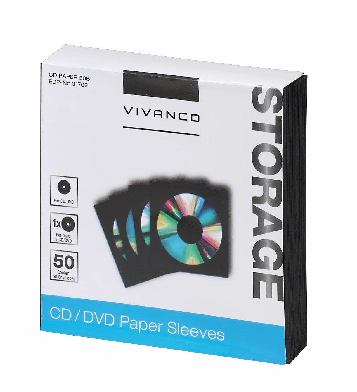 Vivanco Enveloppes en Papier pour CD/DVD Lot de 50 - Black