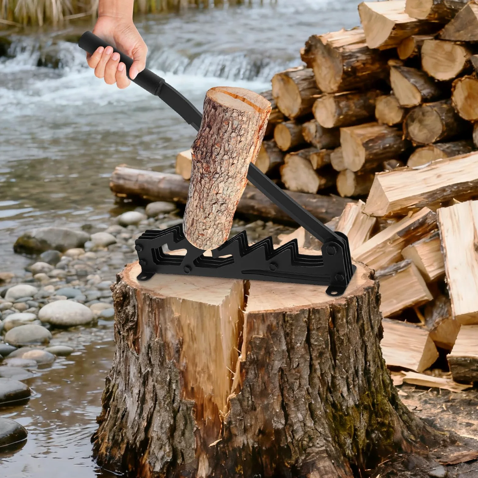 Fendeuse À Bûches Manuelle Fendeuse De Bois Murale, 43cm Fendeur Bûches Fonte Avec 2 Manches 180° Rotation, Pour Bois Tendre Sec Camping Barbecue Pique-Nique Noir 4,2kg Outil Jardin Extérieur