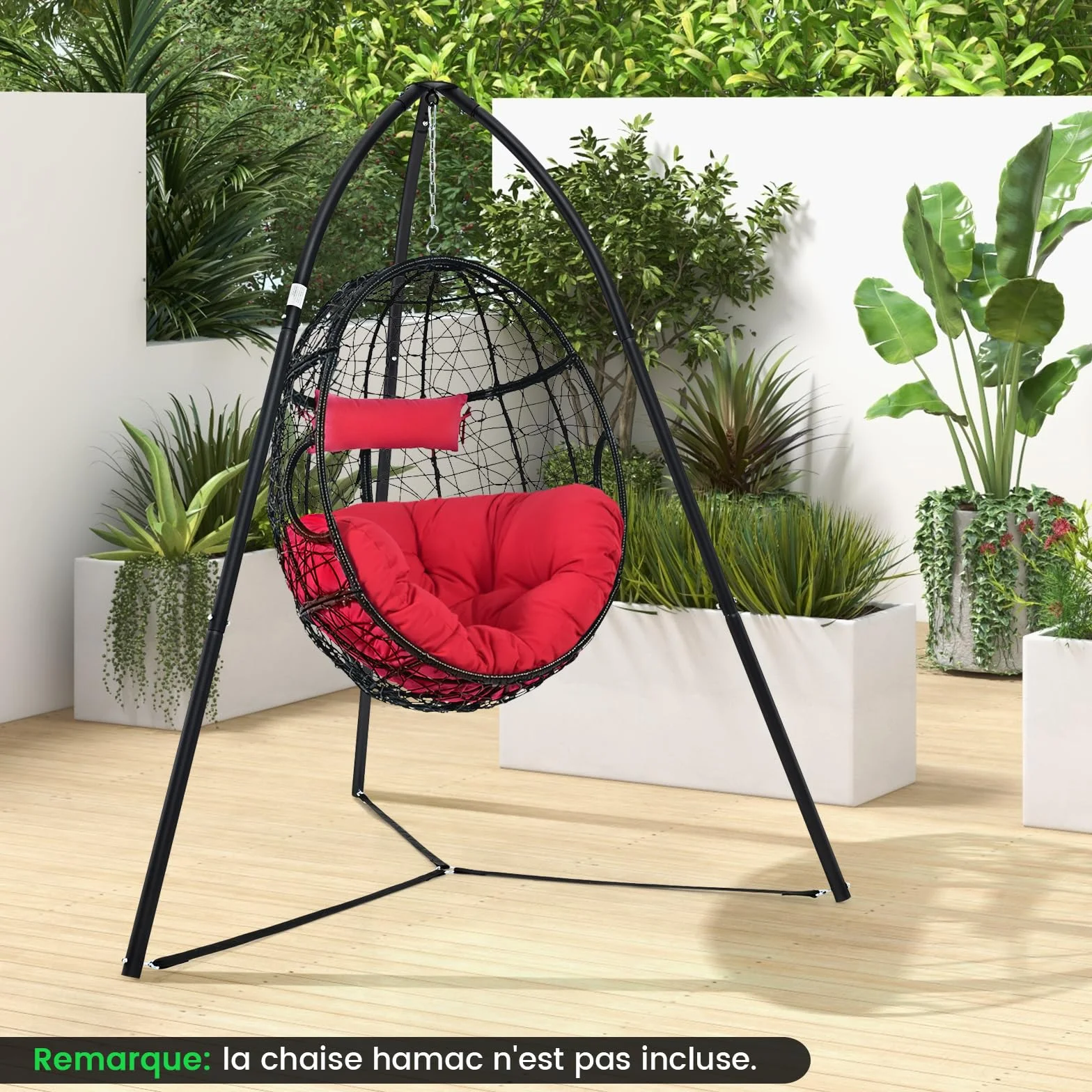 COSTWAY Support Fauteuil Suspendu Métal Pivotant 200 KG Chaîne Suspension Intérieur Extérieur