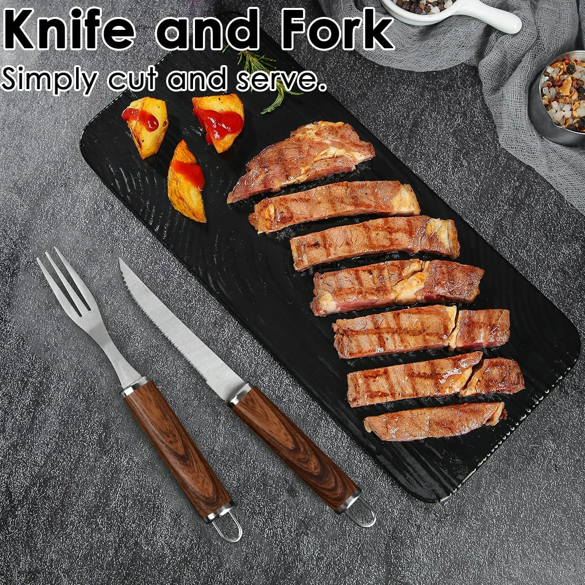 Kit Barbecue Ustensiles 38 Pièces Inoxydable avec Sac Noir