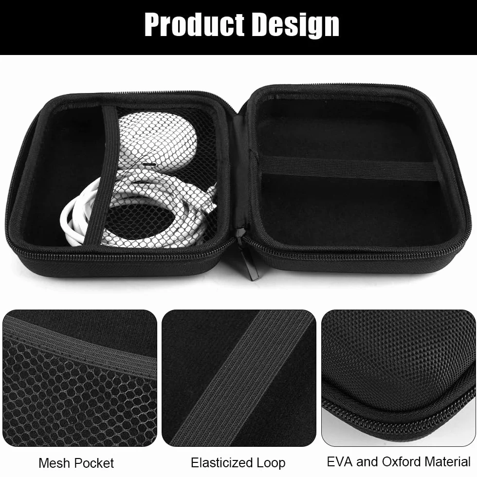 Rigid Tech Pouch Étui Rigide Imperméable pour Câble USB Chargeur 16x12x6 cm Noir