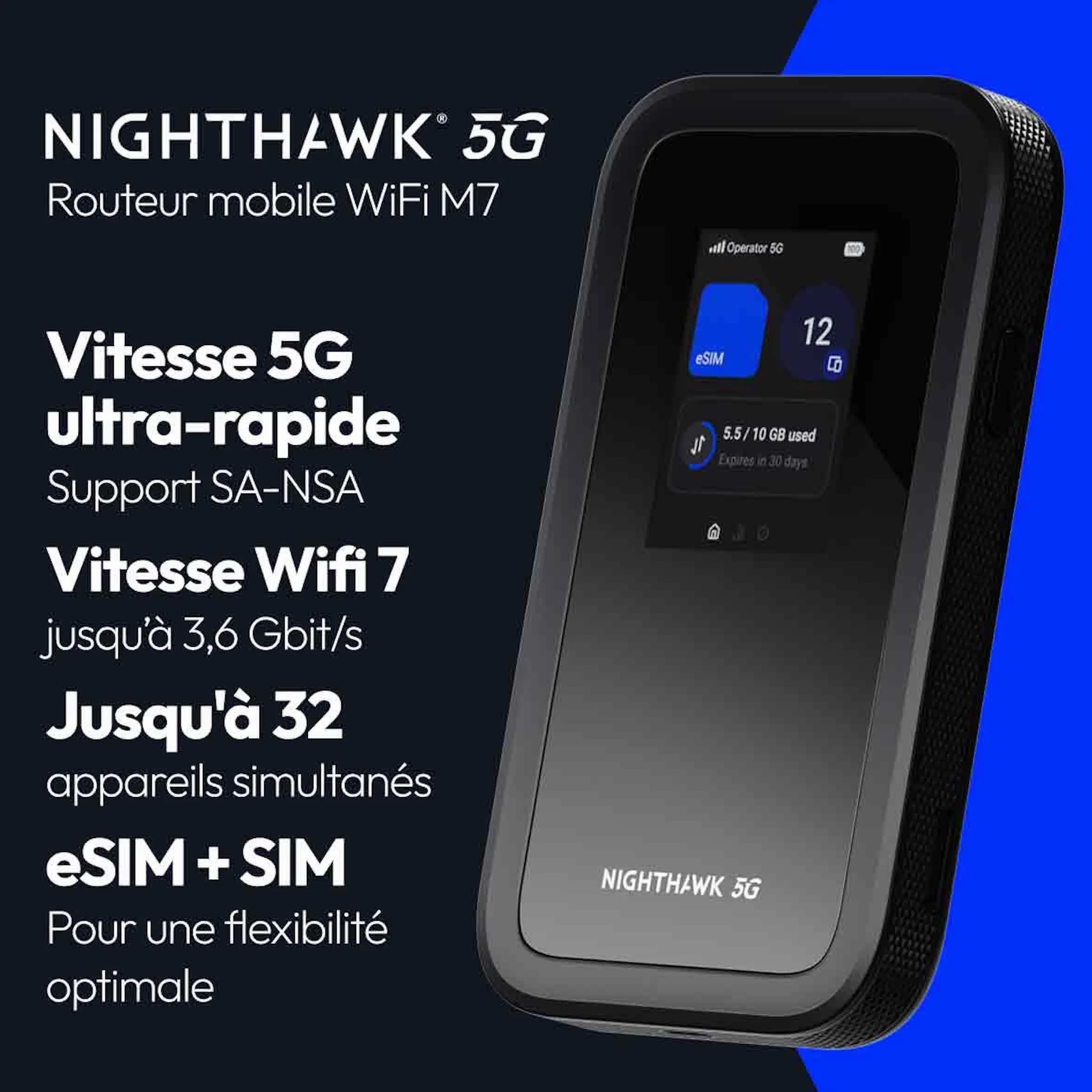 NETGEAR Nighthawk M7 MH7150 Routeur WiFi 5G Portable eSIM Hotspot débloqué 3,6 Gbit/s