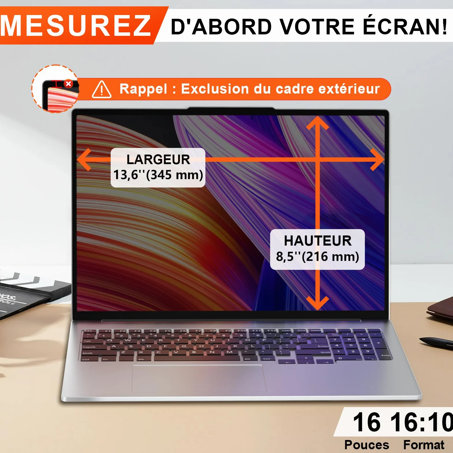 Film de protection anti-espion 16 pouces 16:10 pour ordinateur portable, filtre détachable anti-lumière bleue et reflets