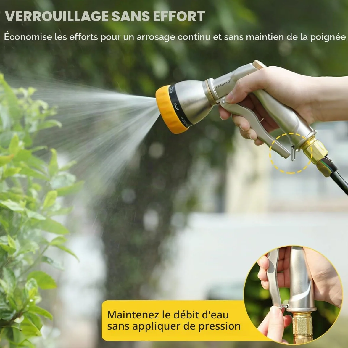 FANHAO Pistolet d'arrosage Métal 7 Modèles Débit Réglable Lavage Voiture Cour Arroser Plantes Pelouse