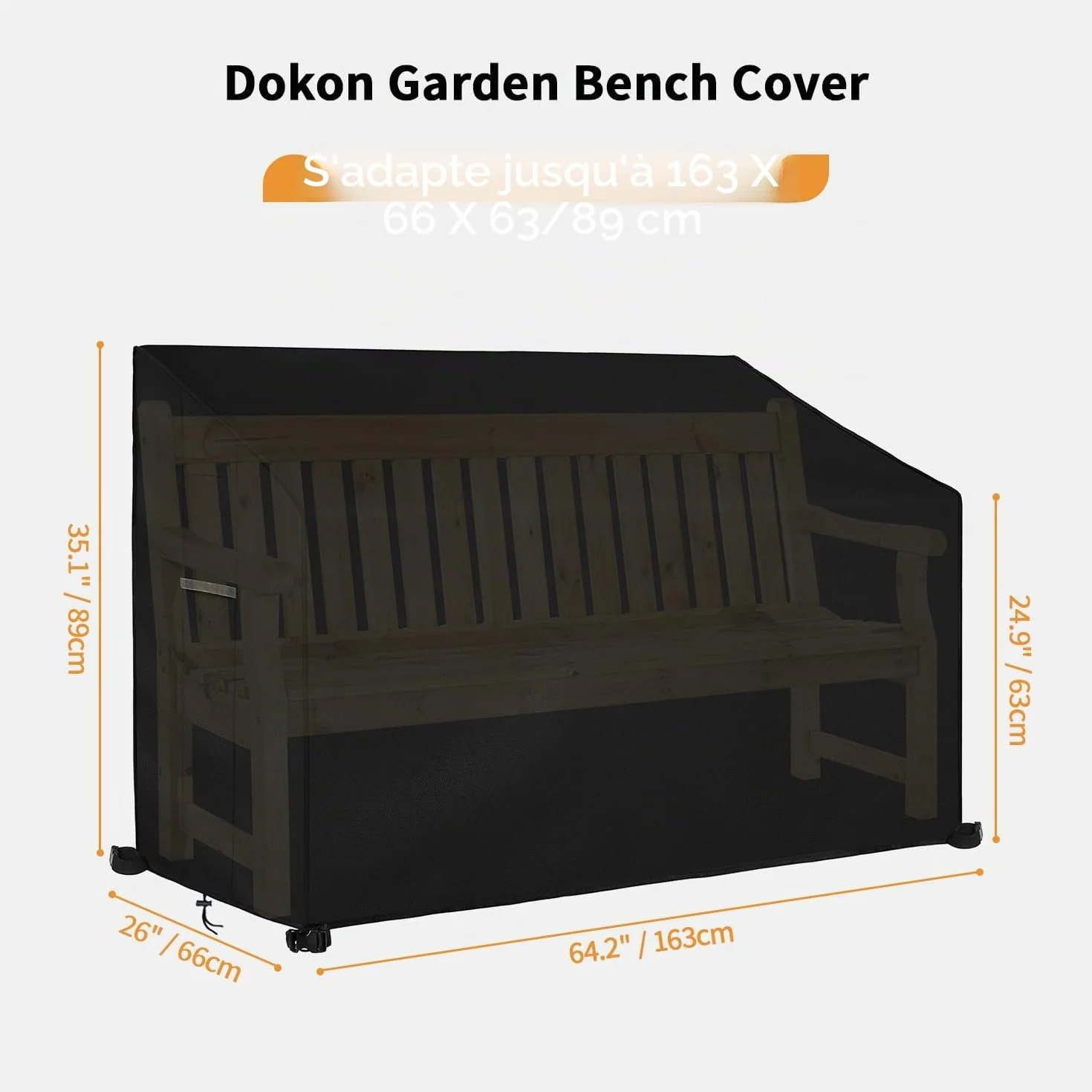 Dokon Housse Banc de Jardin 3 Places Imperméable Protection Extérieur Tissu Oxford 420D Anti-UV Noir 163x66x63/89cm