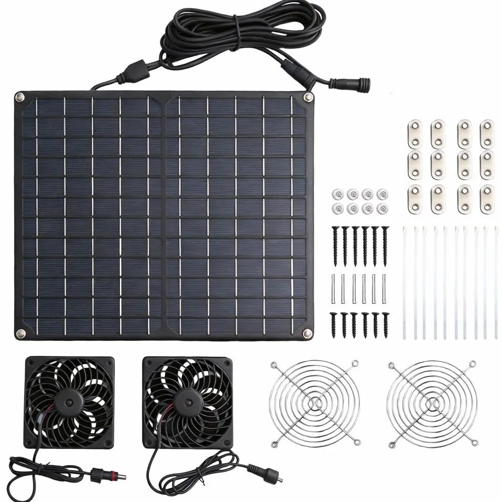 Ventilateur solaire 15W 12V double échappement résistant aux intempéries pour extérieur
