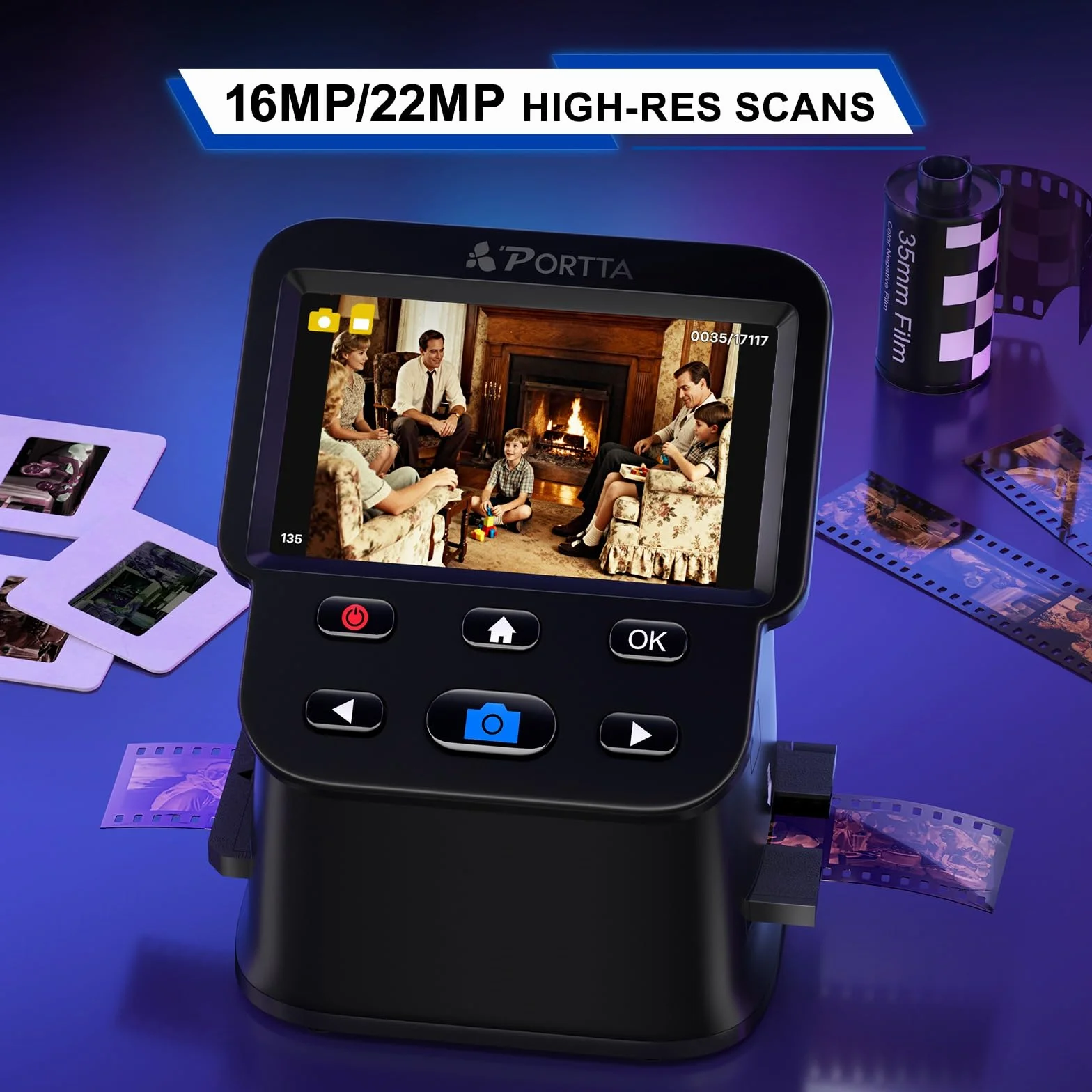 PORTTA Scanner Diapositives 5" LCD 22MP Film & Negative Scanner 135 126 110 HDMI SD Card